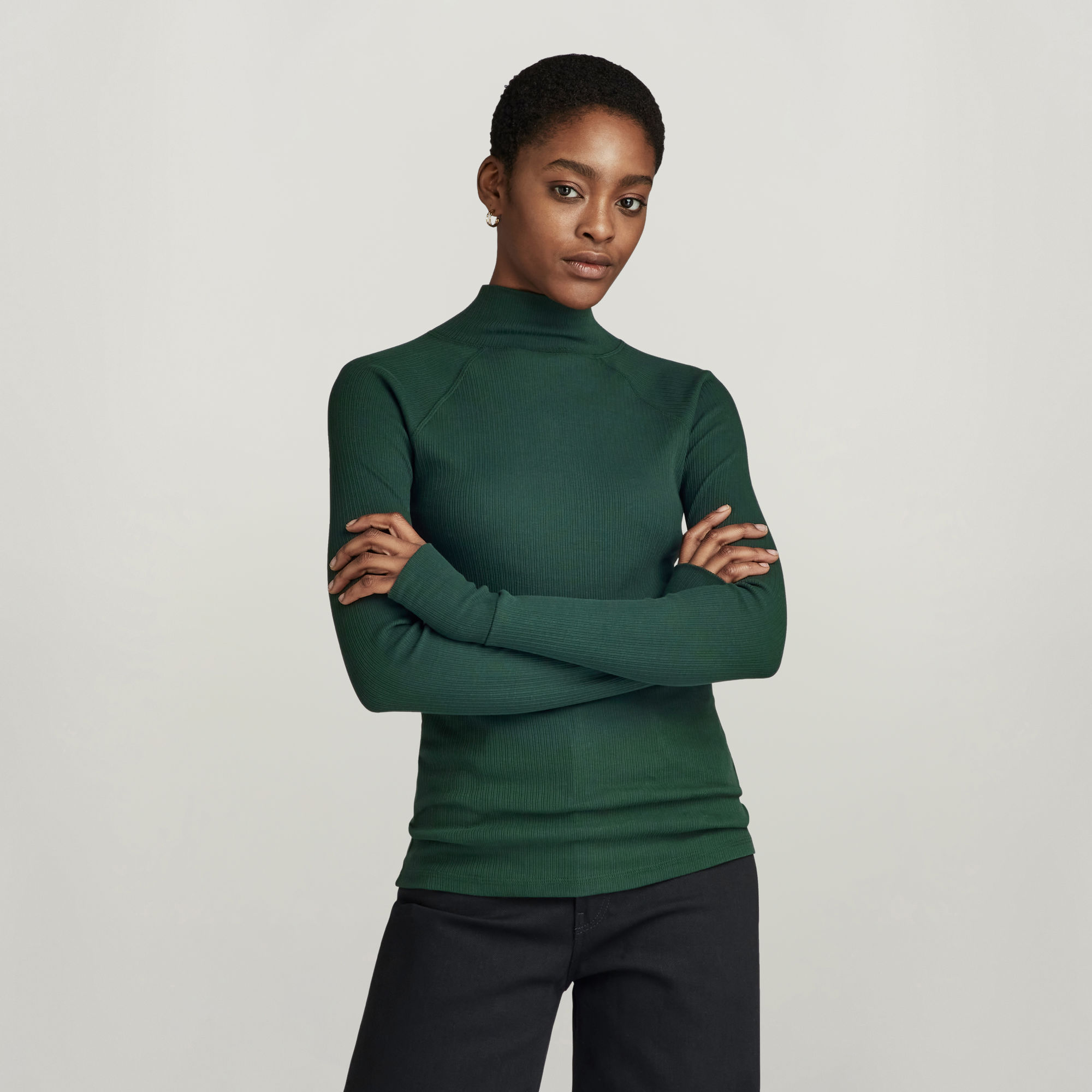 

Slim Rib Mock Top - Groen - Dames