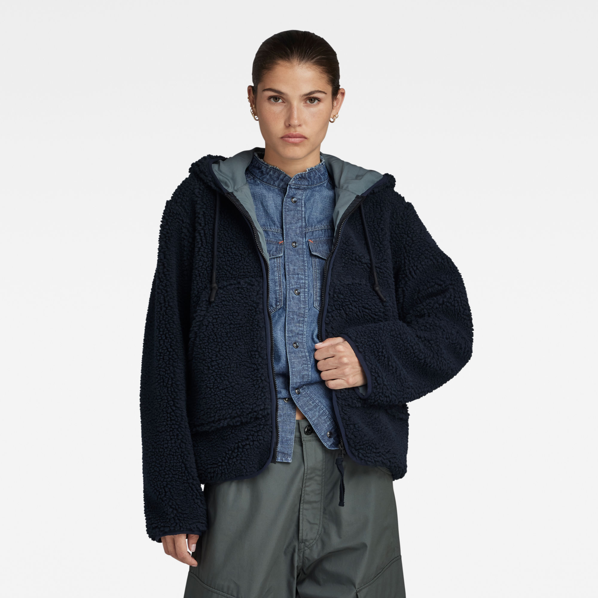 

Short Teddy Jacke - Dunkelblau - Damen