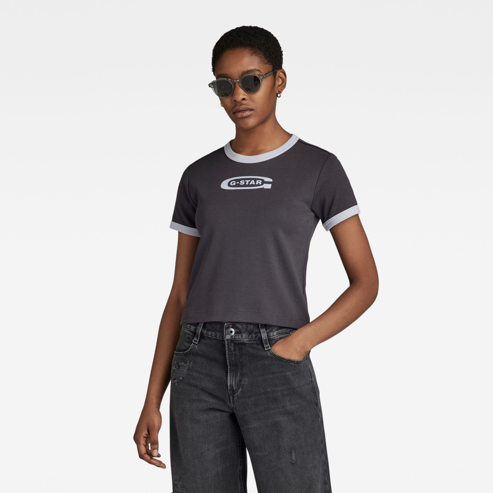 

Ringer Baby Brother Logo Top - Grau - Damen