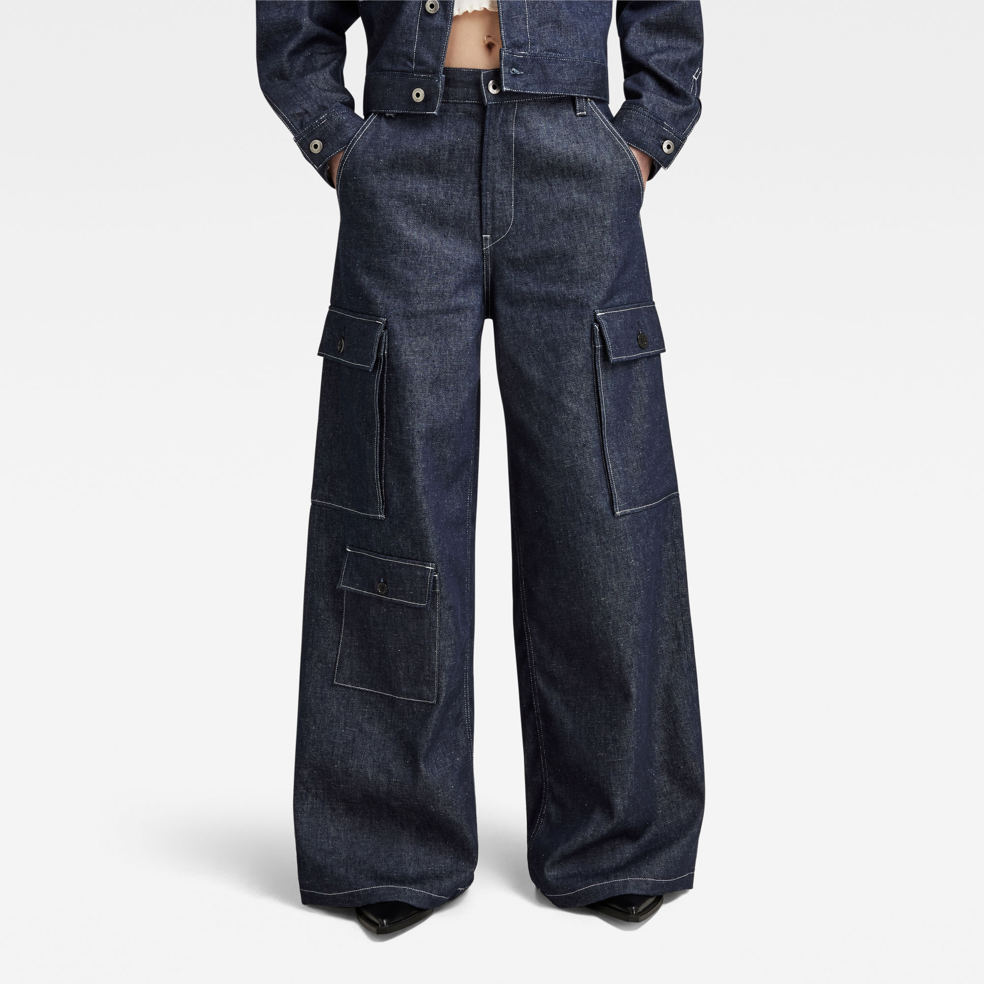 

Mega Cargo Denim Jeans - Donkerblauw - Dames