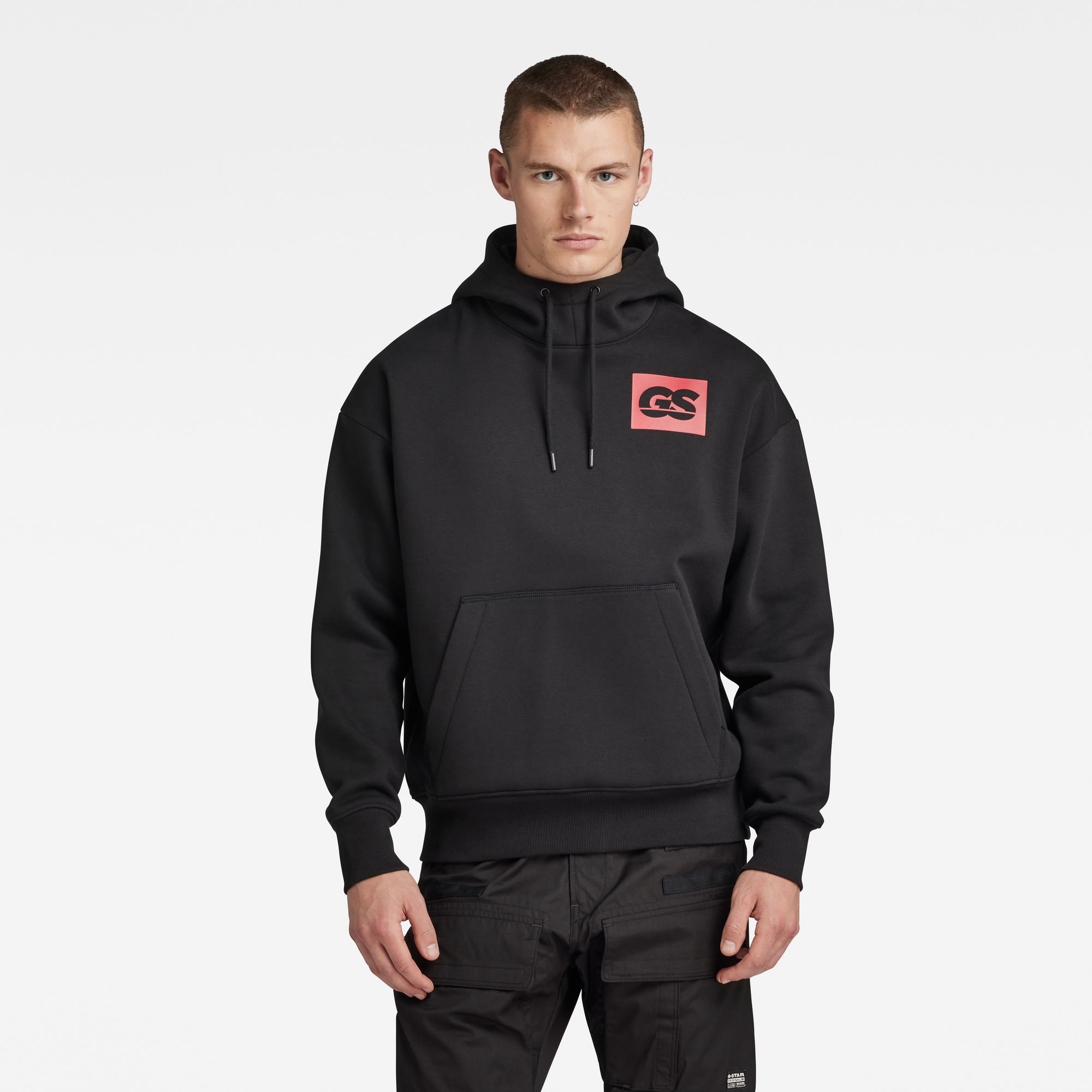 

GS Raw Back Graphic Loose Hoodie - Black - Men