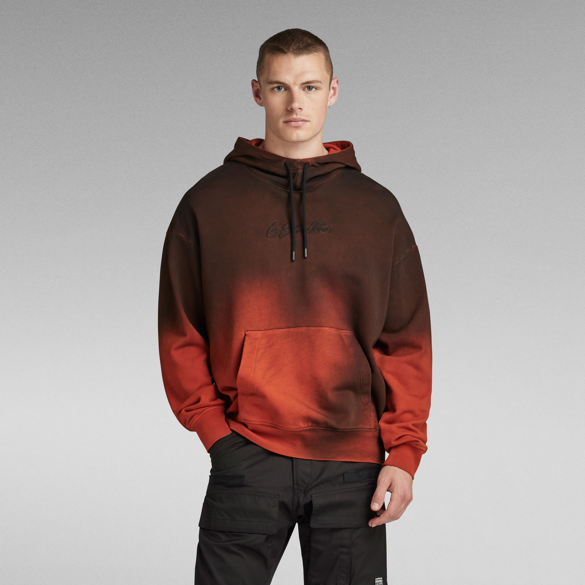 

Hand Sprayed Hooded Loose Sweater - Orange - Men