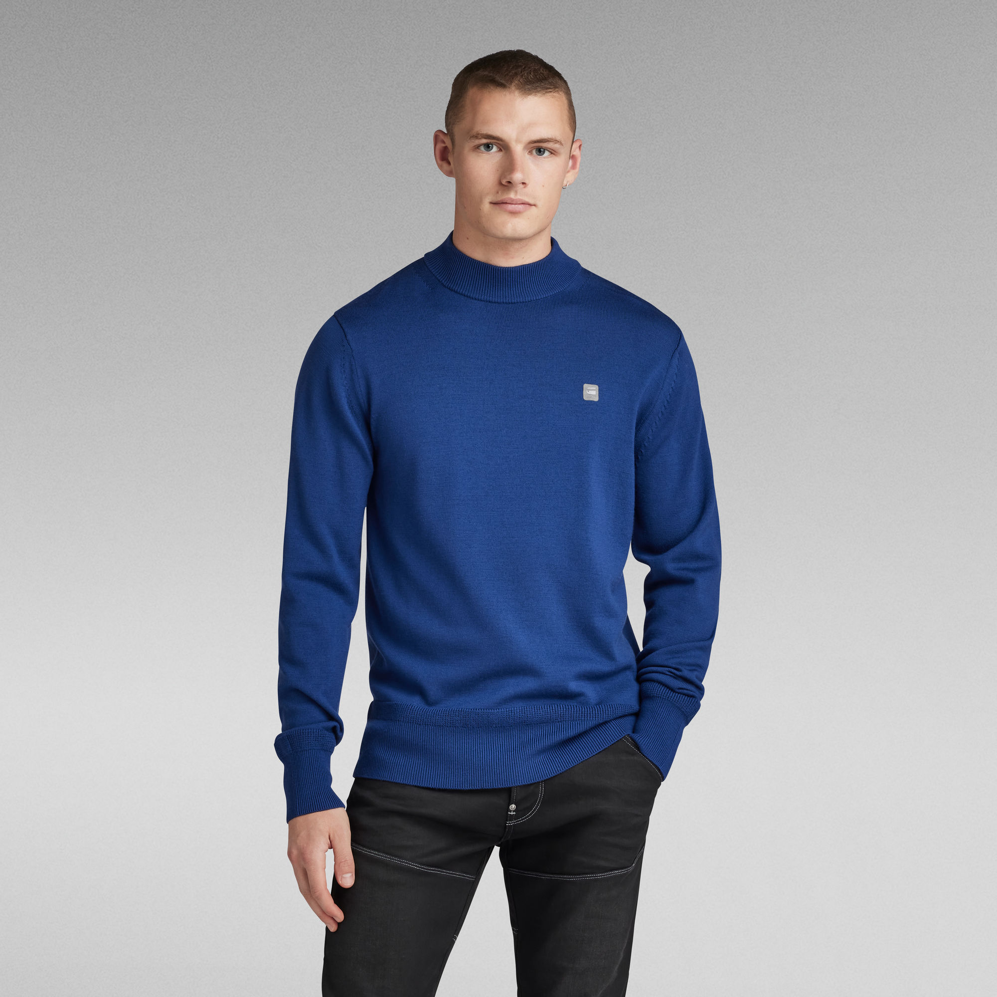 

Premium Core Mock Gebreide Trui - Midden blauw - Heren
