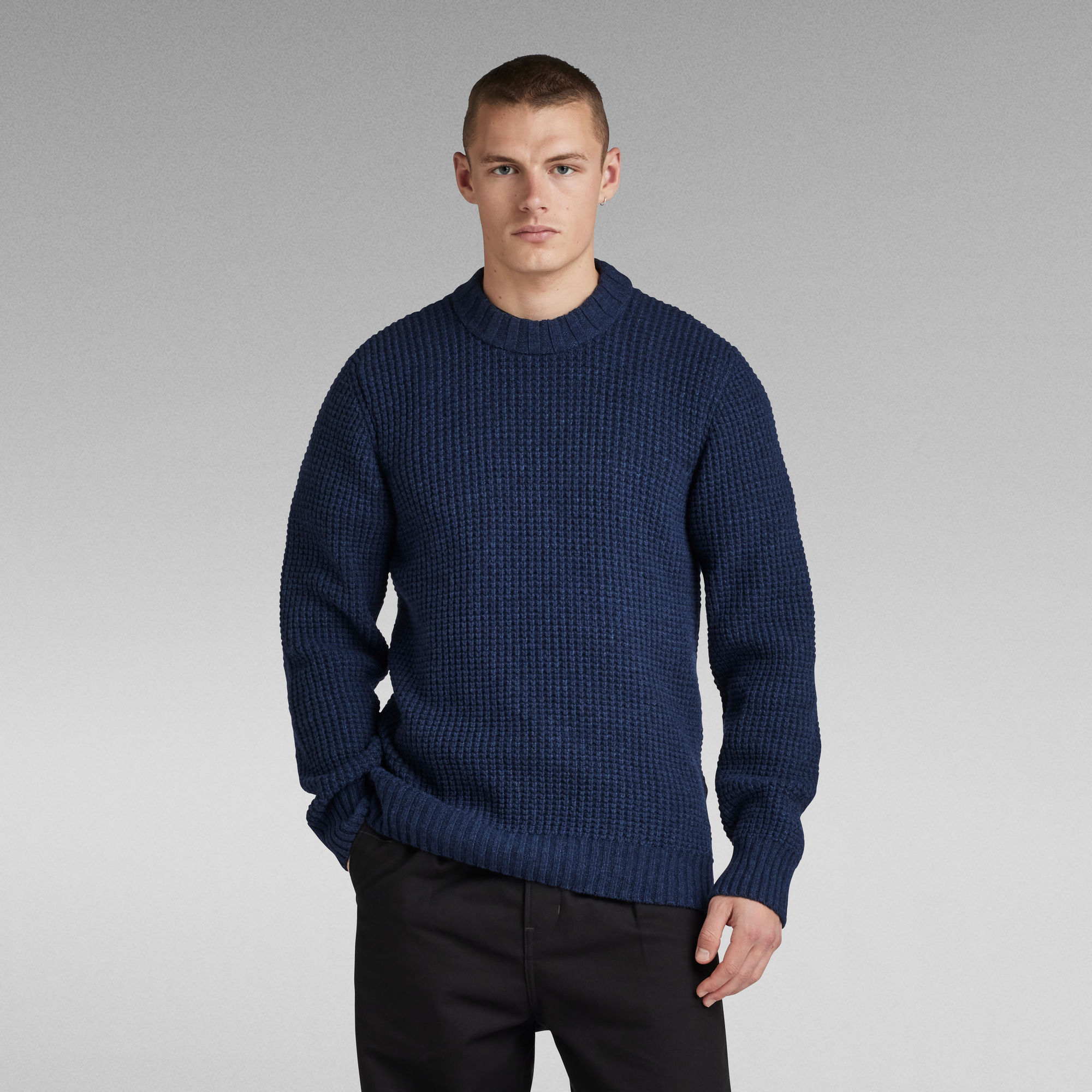 Chunky Knitted Pullover - Mittelblau - Herren