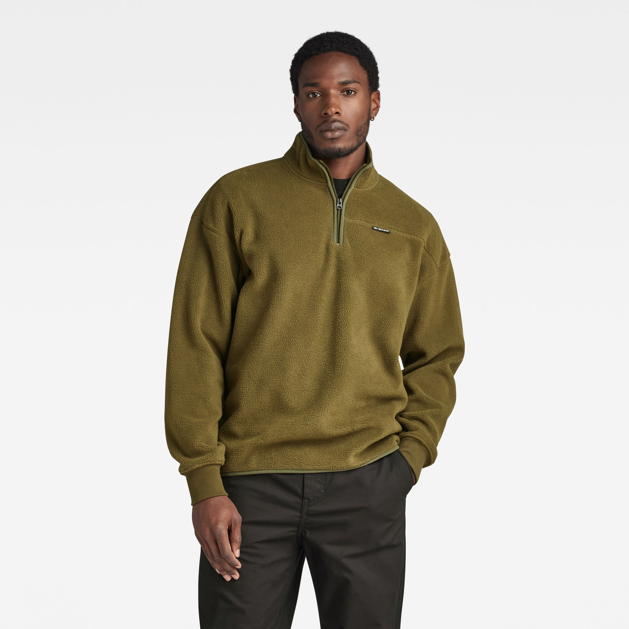 

Fleece Half Zip Loose Sweater - Green - Men