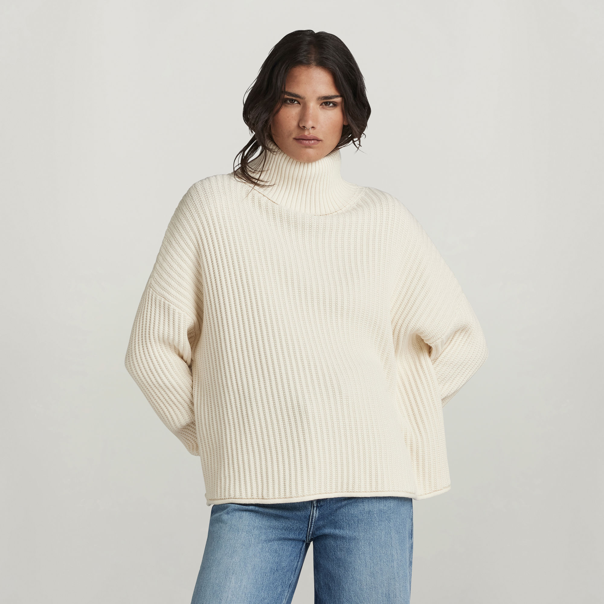 

Loose Turtle Knitted Pullover - Beige - Damen