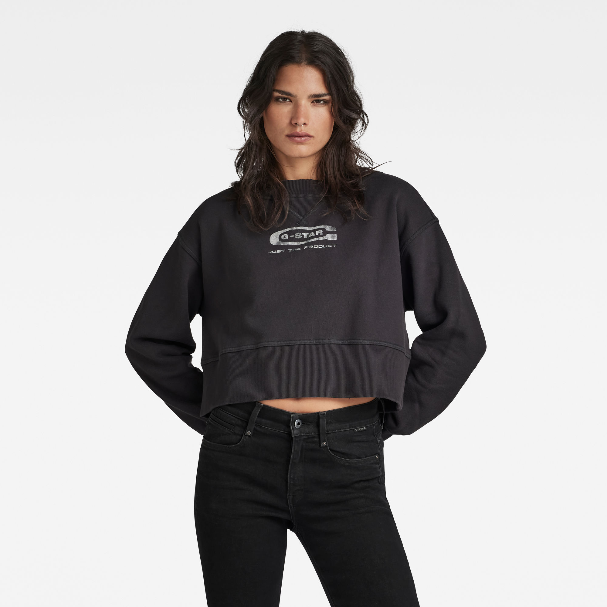 

Vintage Cropped Logo Loose Sweater - Grijs - Dames