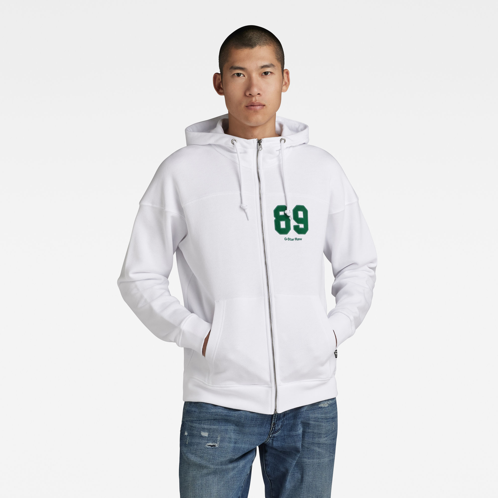 

Sports Zip Loose Hoodie - White - Men