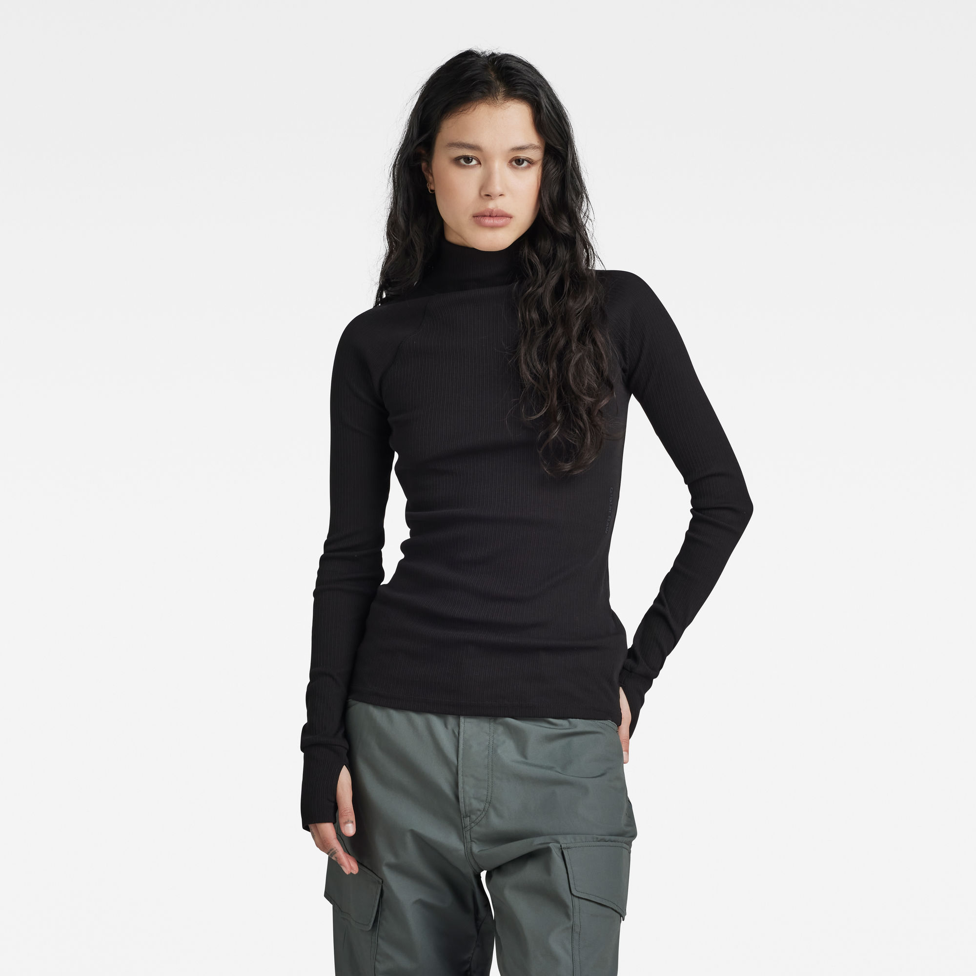 

Slim Rib Mock Top - Zwart - Dames