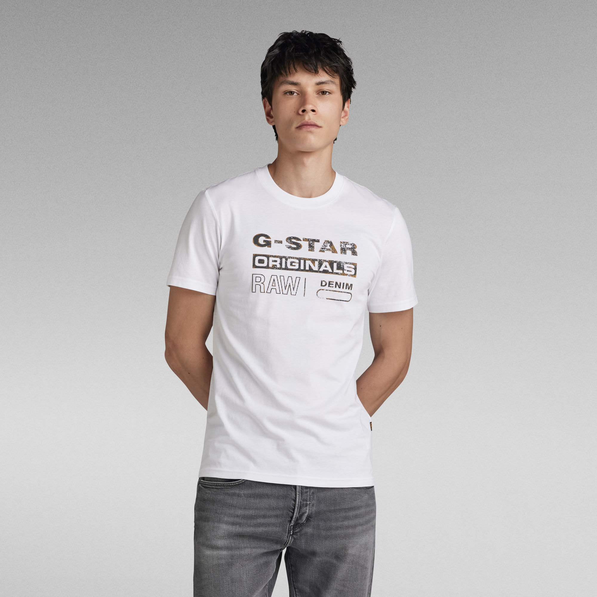 G-Star RAW Distressed Originals Slim T-Shirt Wit Heren