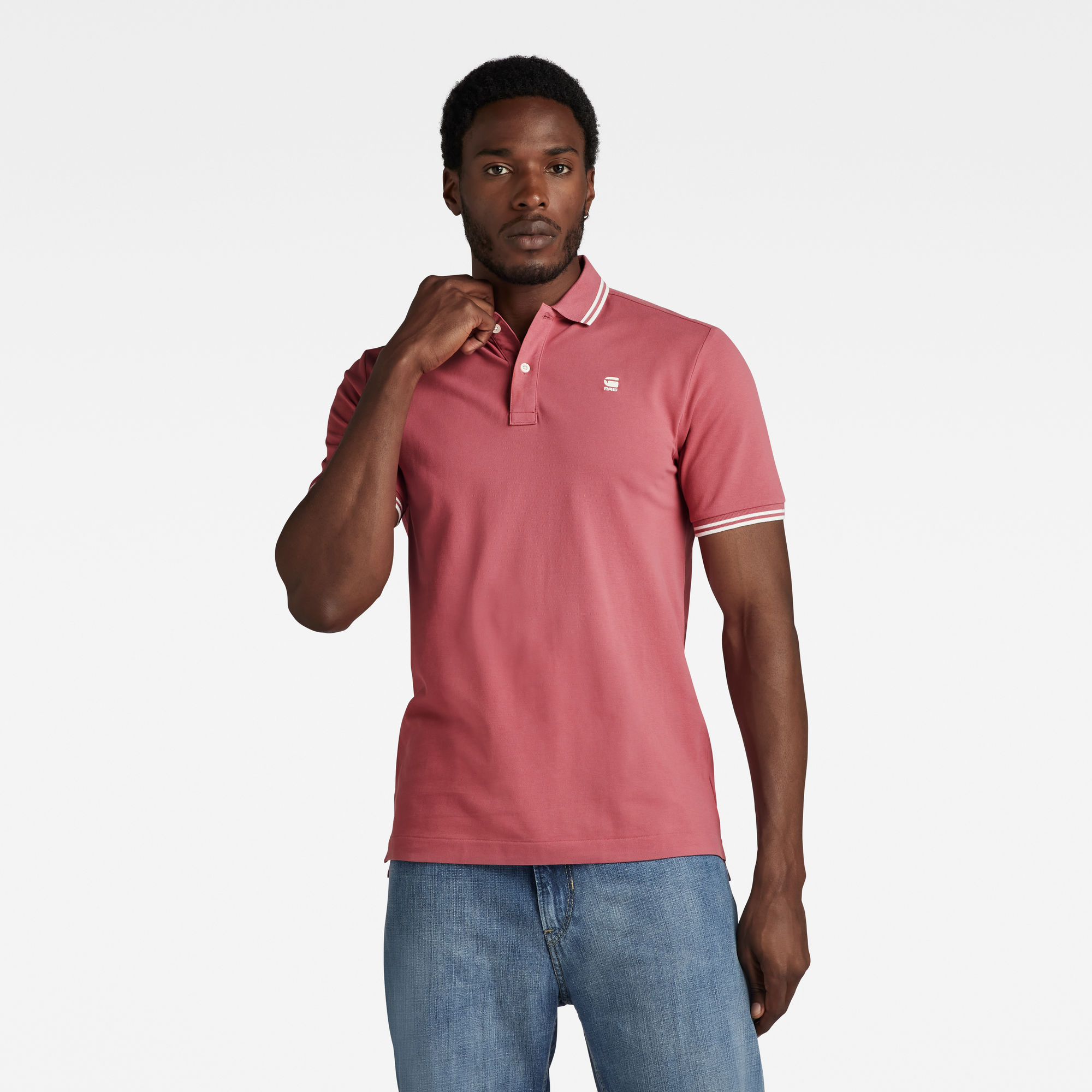 

Dunda Slim Stripe Polo - Roze - Heren