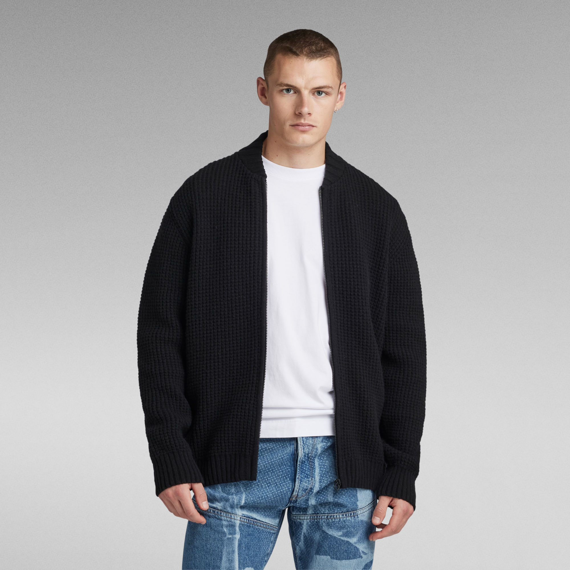 

Chunky Zip Cardigan Knit - Black - Men