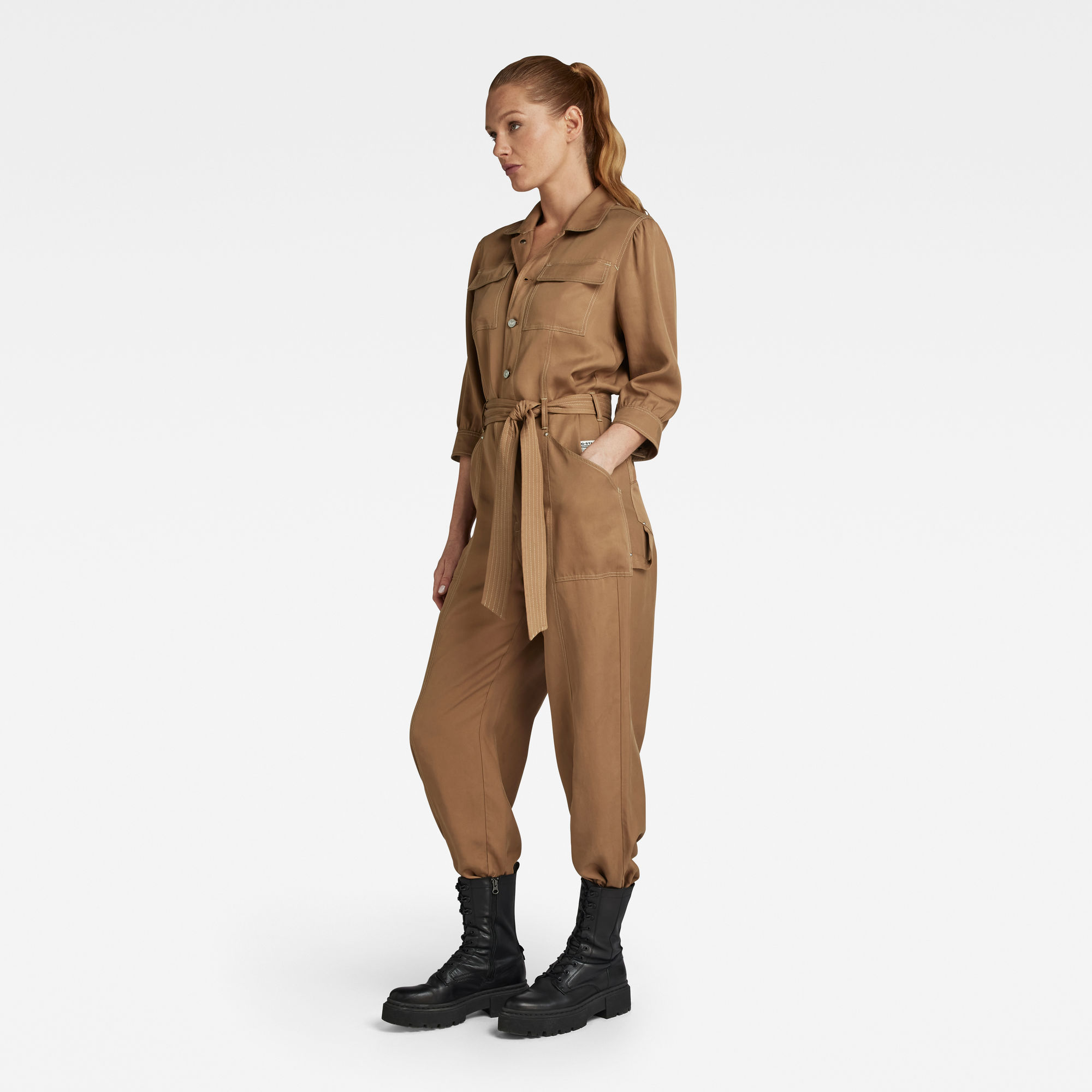 G-Star RAW Belted Jumpsuit Bruin Dames
