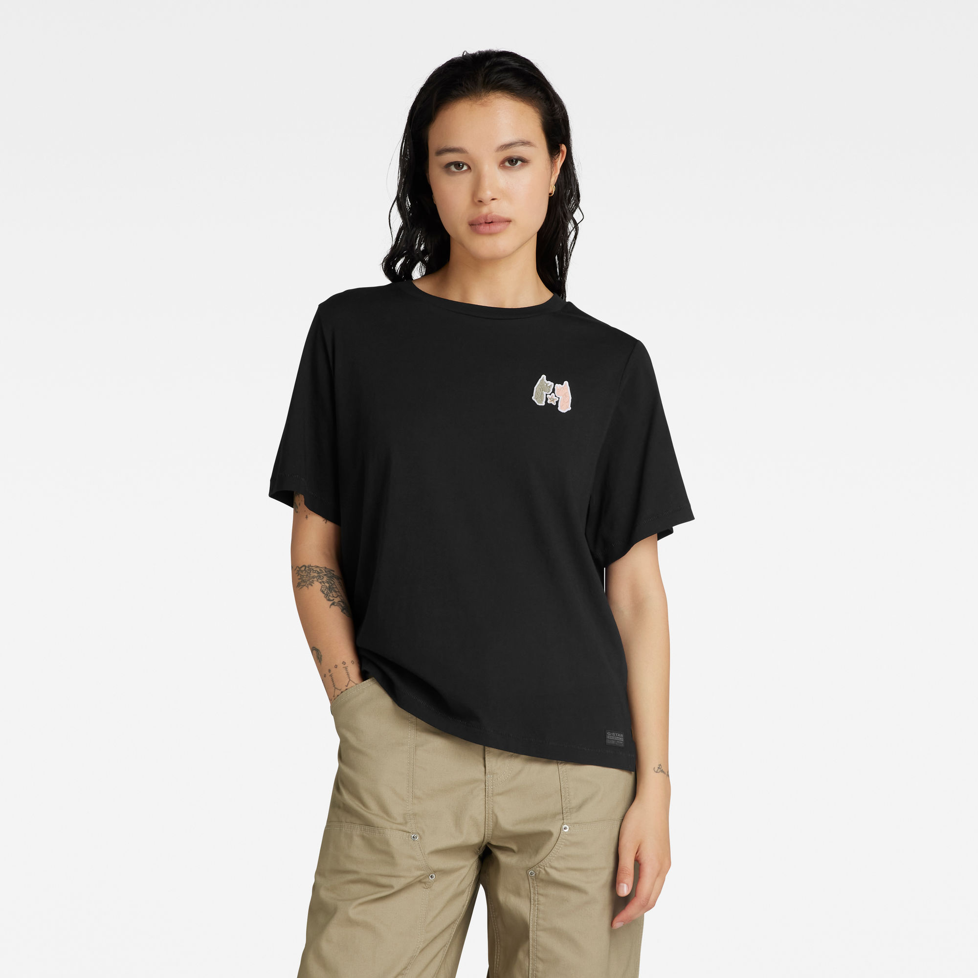 

G-Na Badge Boxy Top - Black - Women