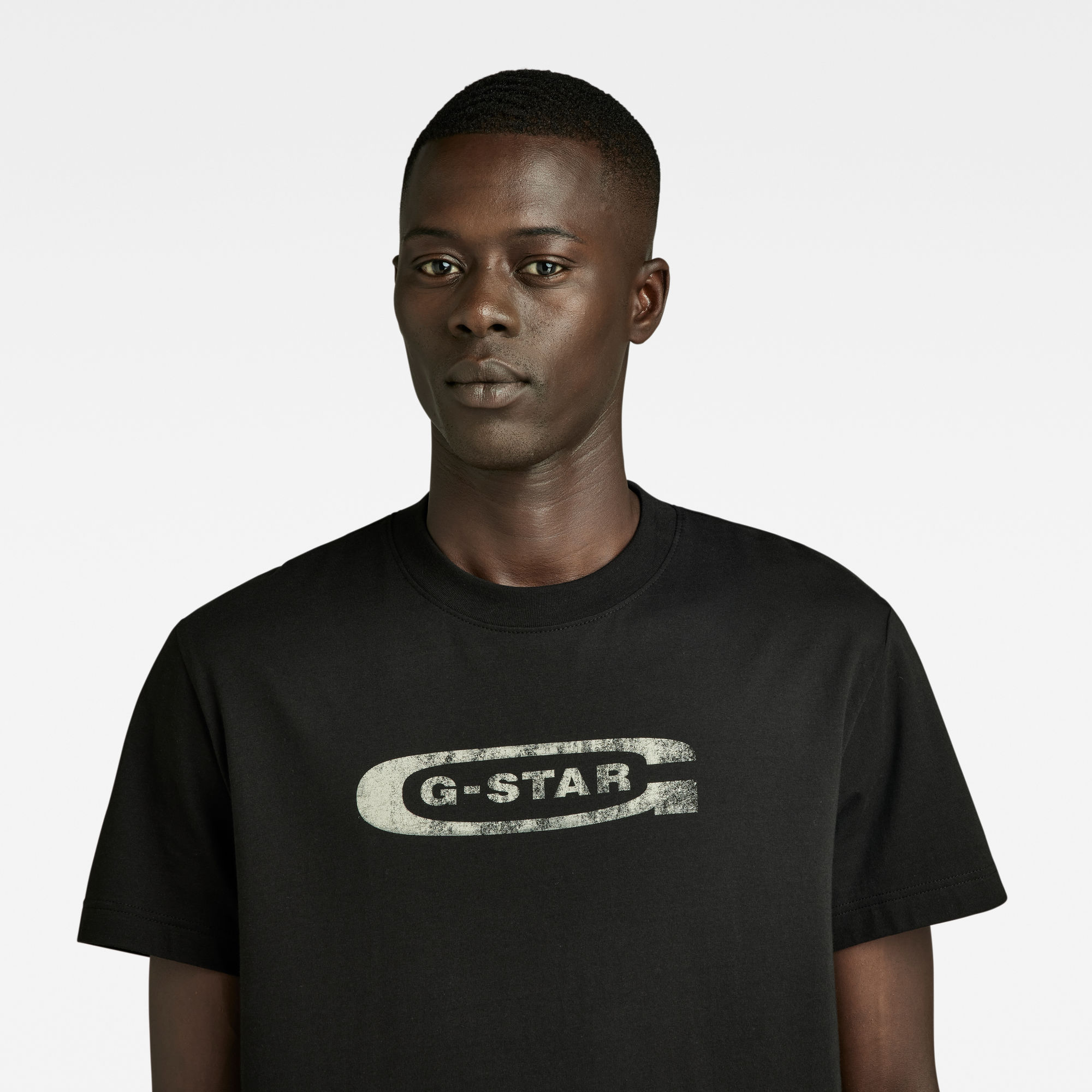 G-Star RAW Distressed Old School Logo T-Shirt Zwart Heren