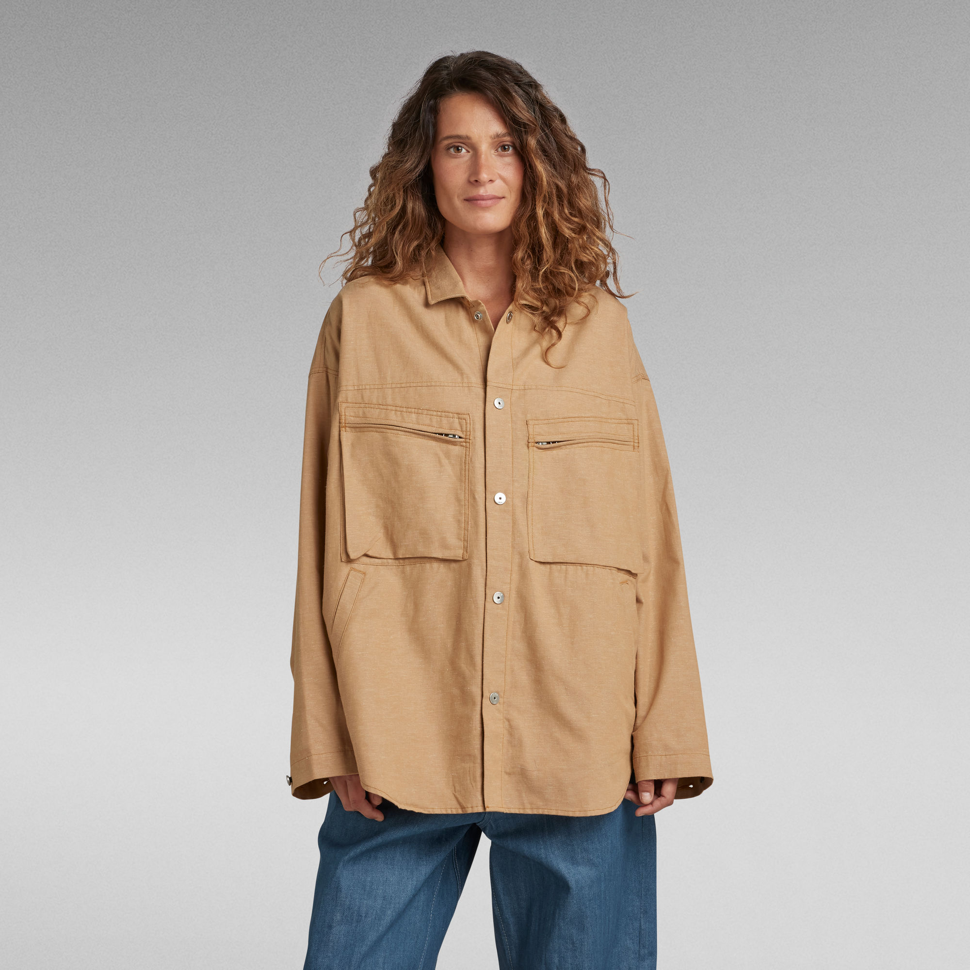 Chest Pocket Overshirt - Braun - Damen