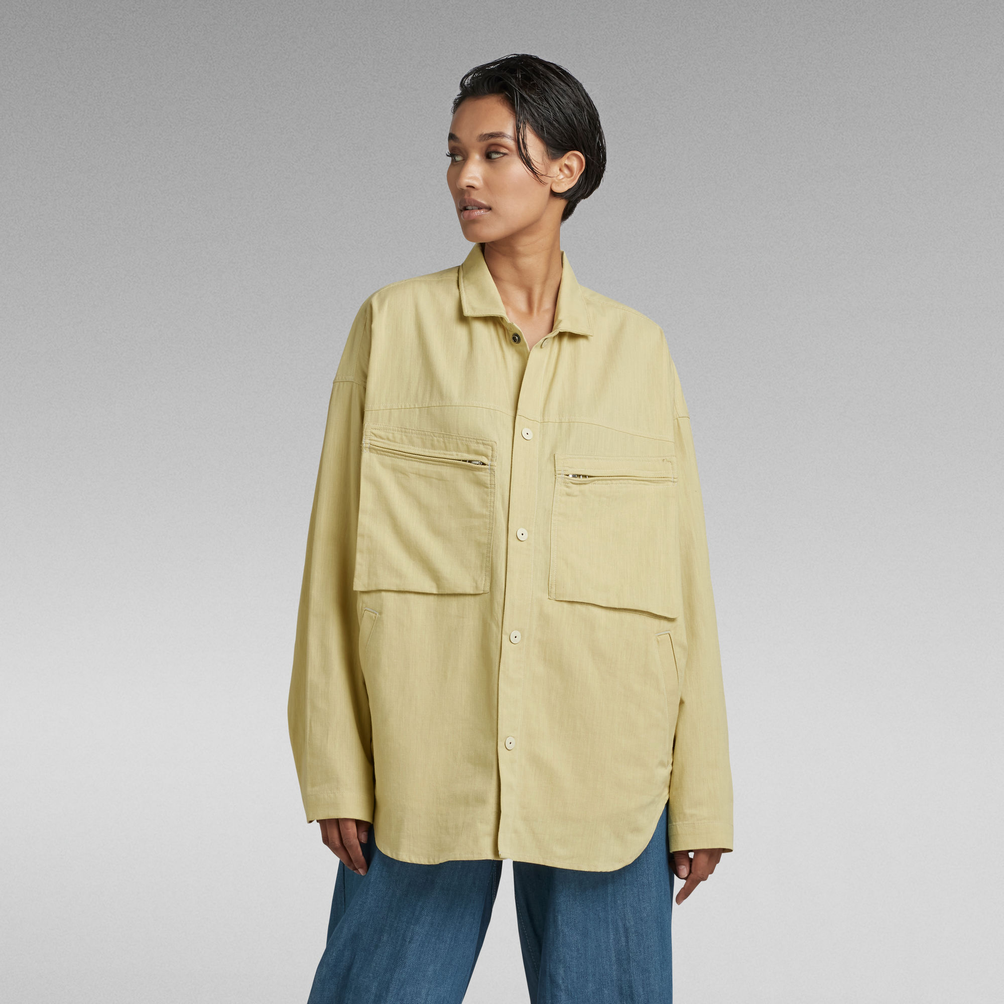 Chest Pocket Overshirt - Grün - Damen