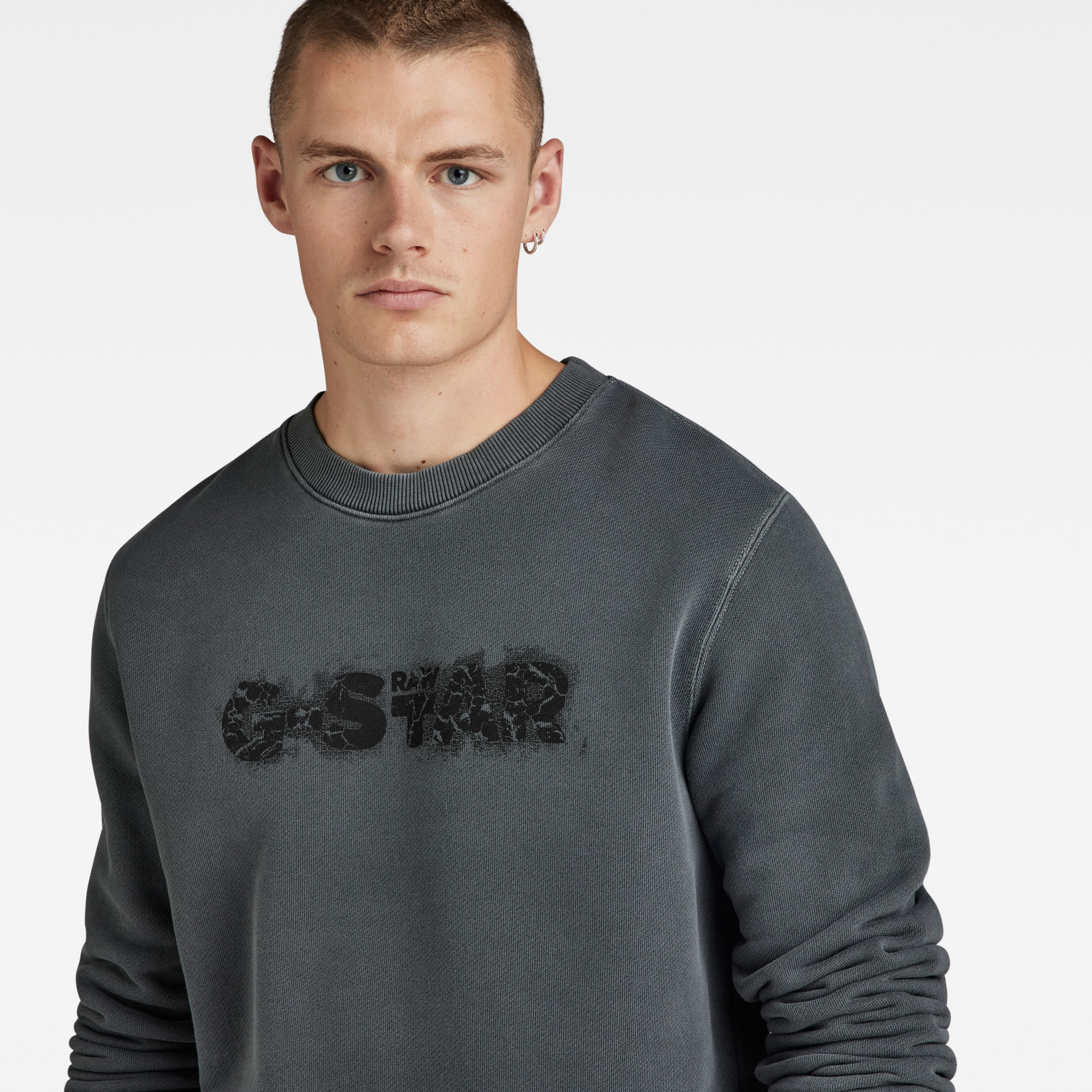 G-Star RAW Distressed Logo Sweater Zwart Heren