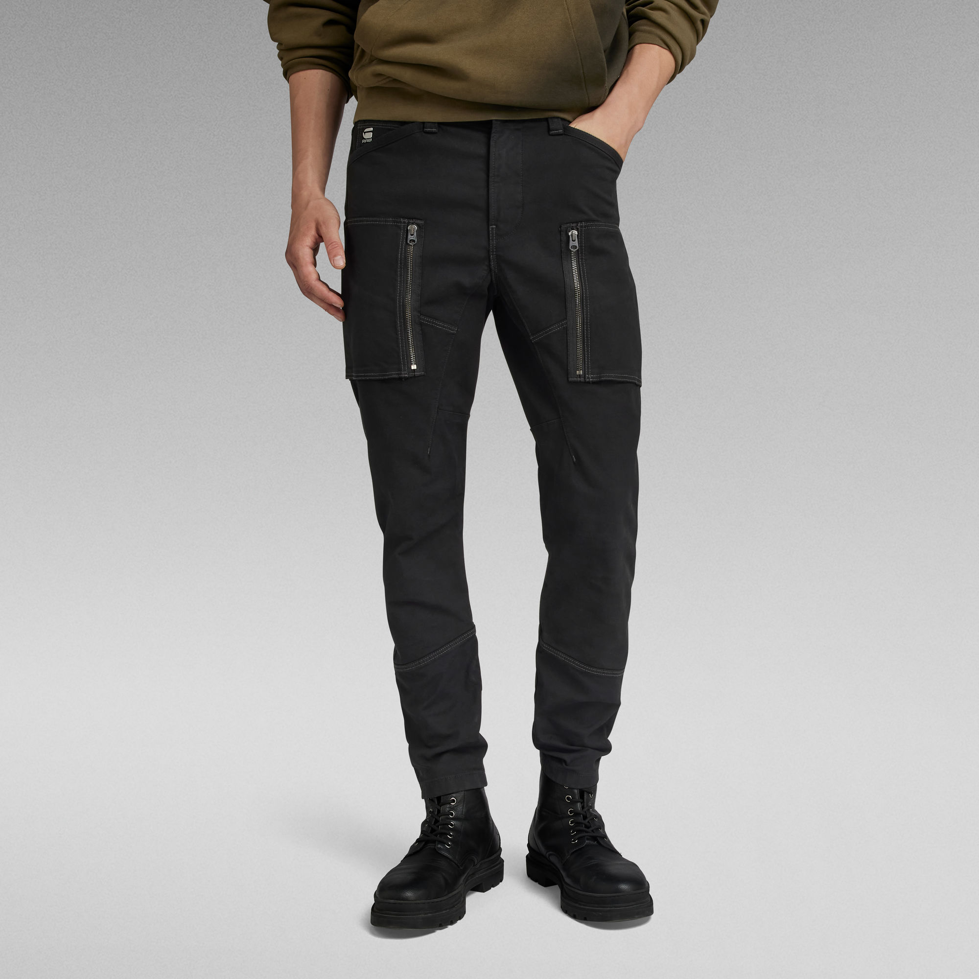 

Zip Pocket 3D Skinny Cargo Pants - Black - Men