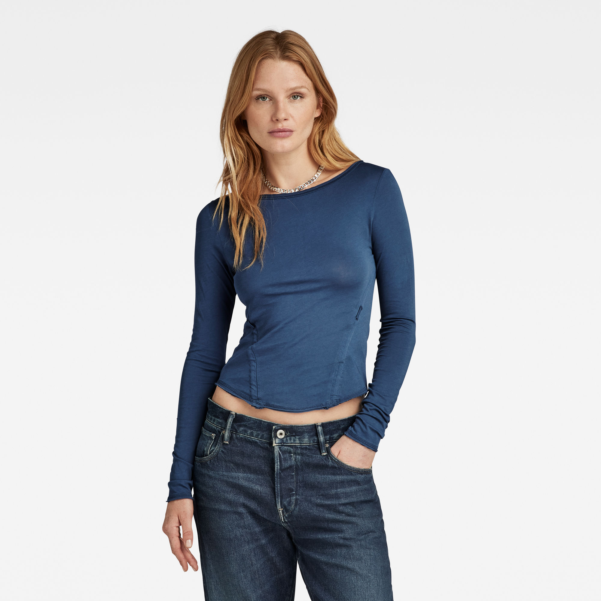 

Adjustable Slim Boothals Top - Midden blauw - Dames