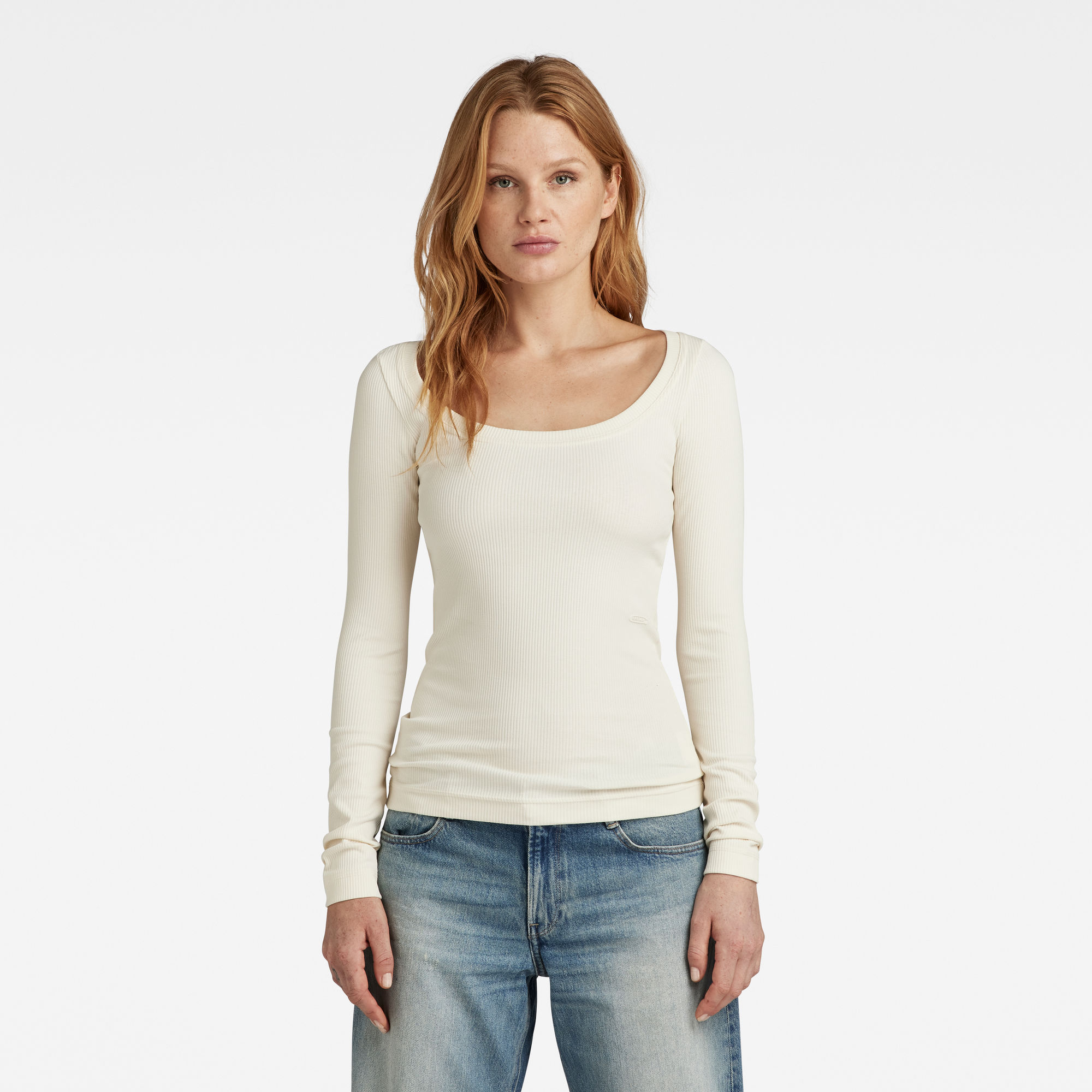 

Slim Rib Scoop Top - Beige - Women