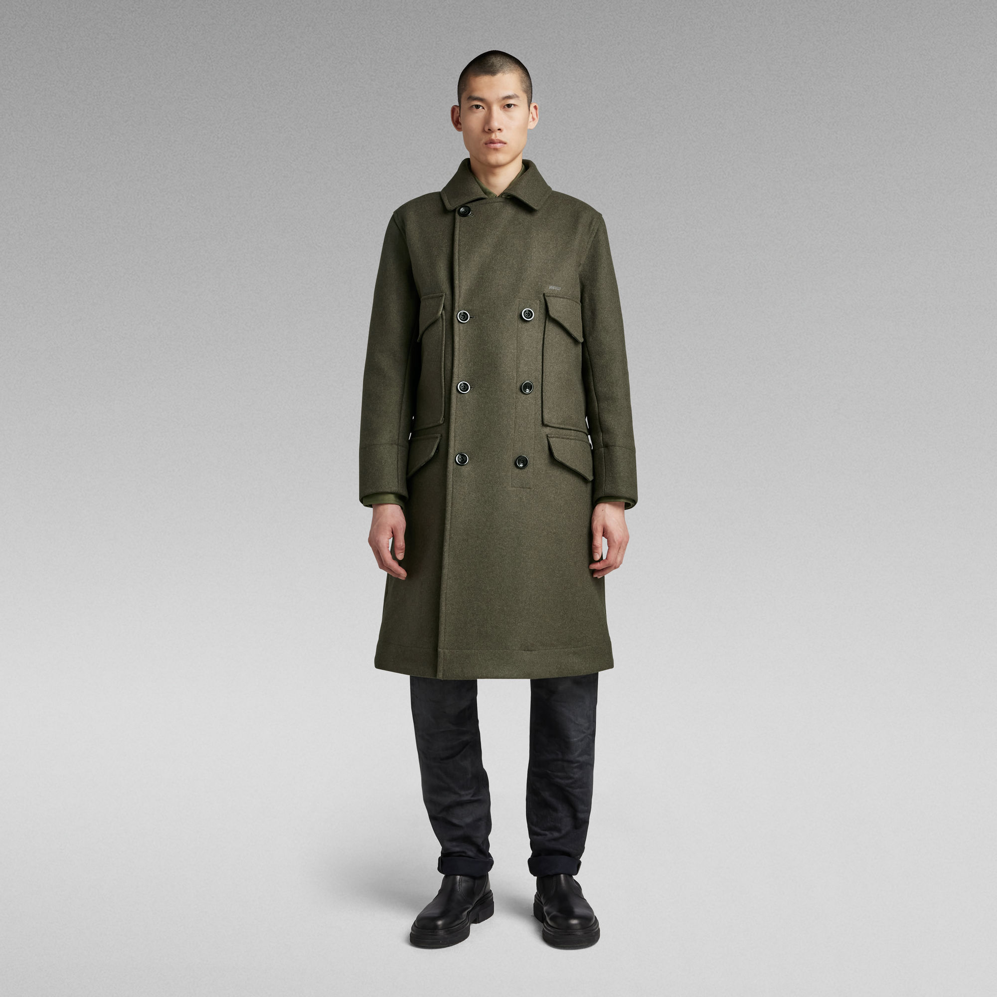

E Double Breasted Field Coat Pocket Wool - Grijs - Heren