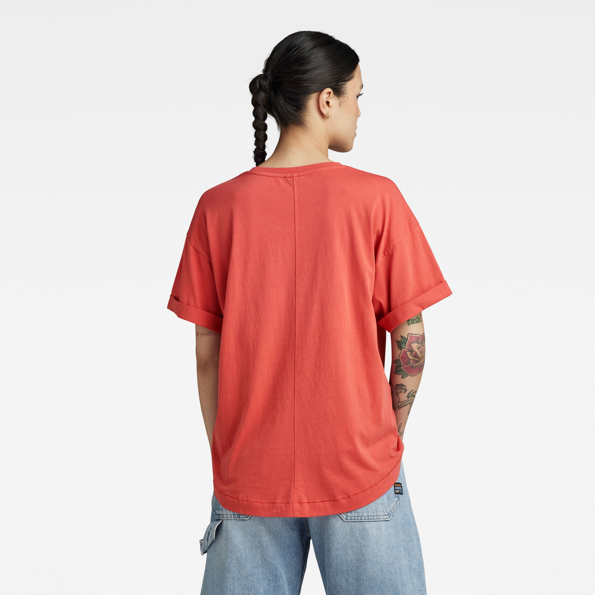 G-Star RAW Rolled Up Sleeve Boyfriend Top Rood Dames
