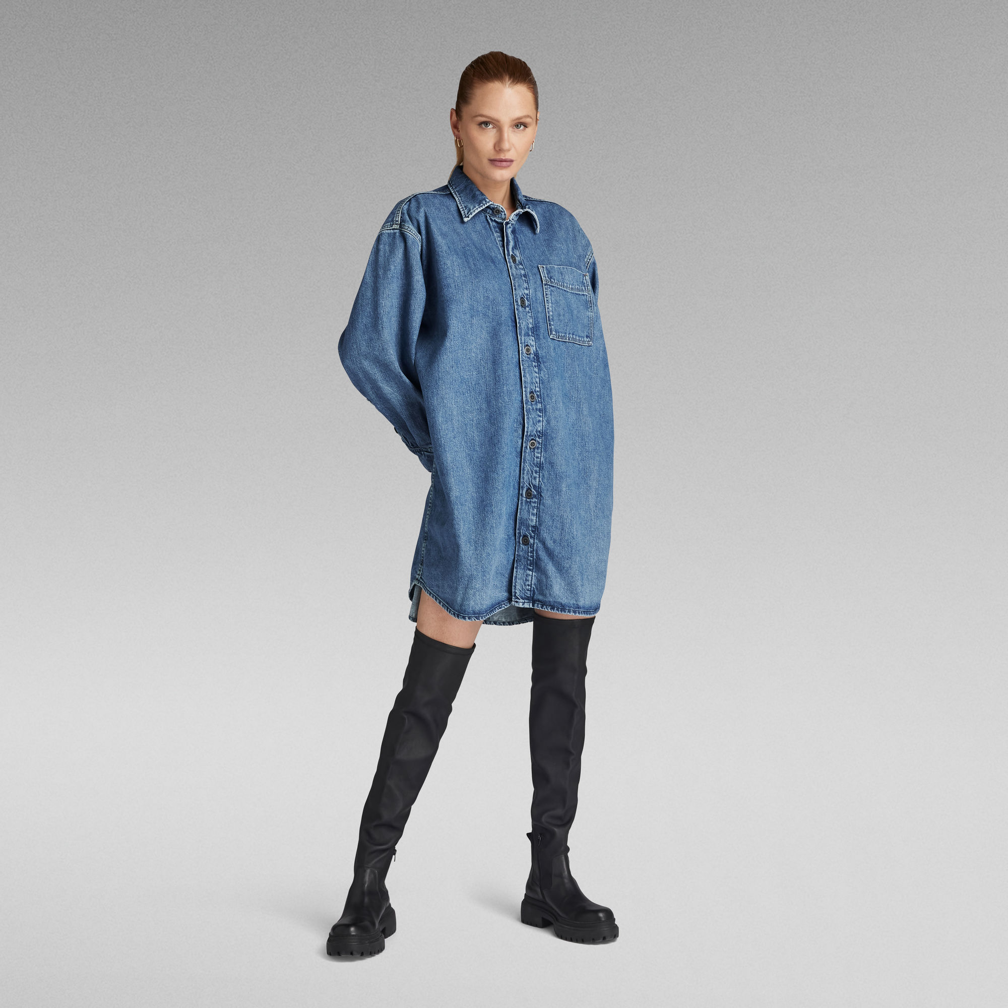 Oversized Denim Kleid - Mittelblau - Damen