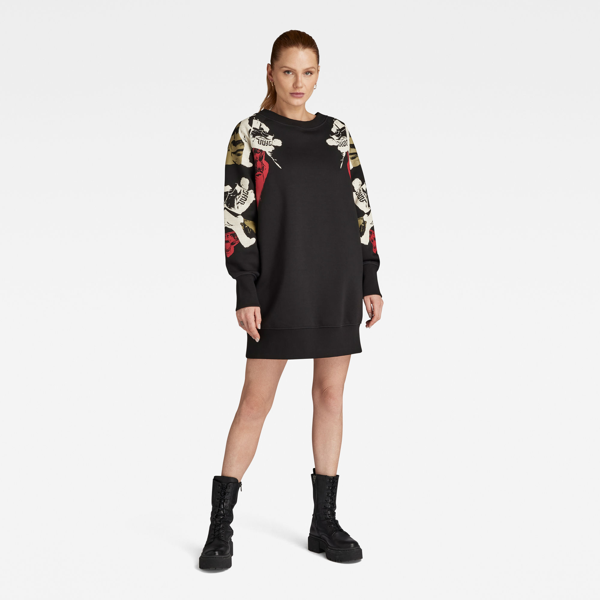 

Loose Graphic Sweat Dress - Black - Women