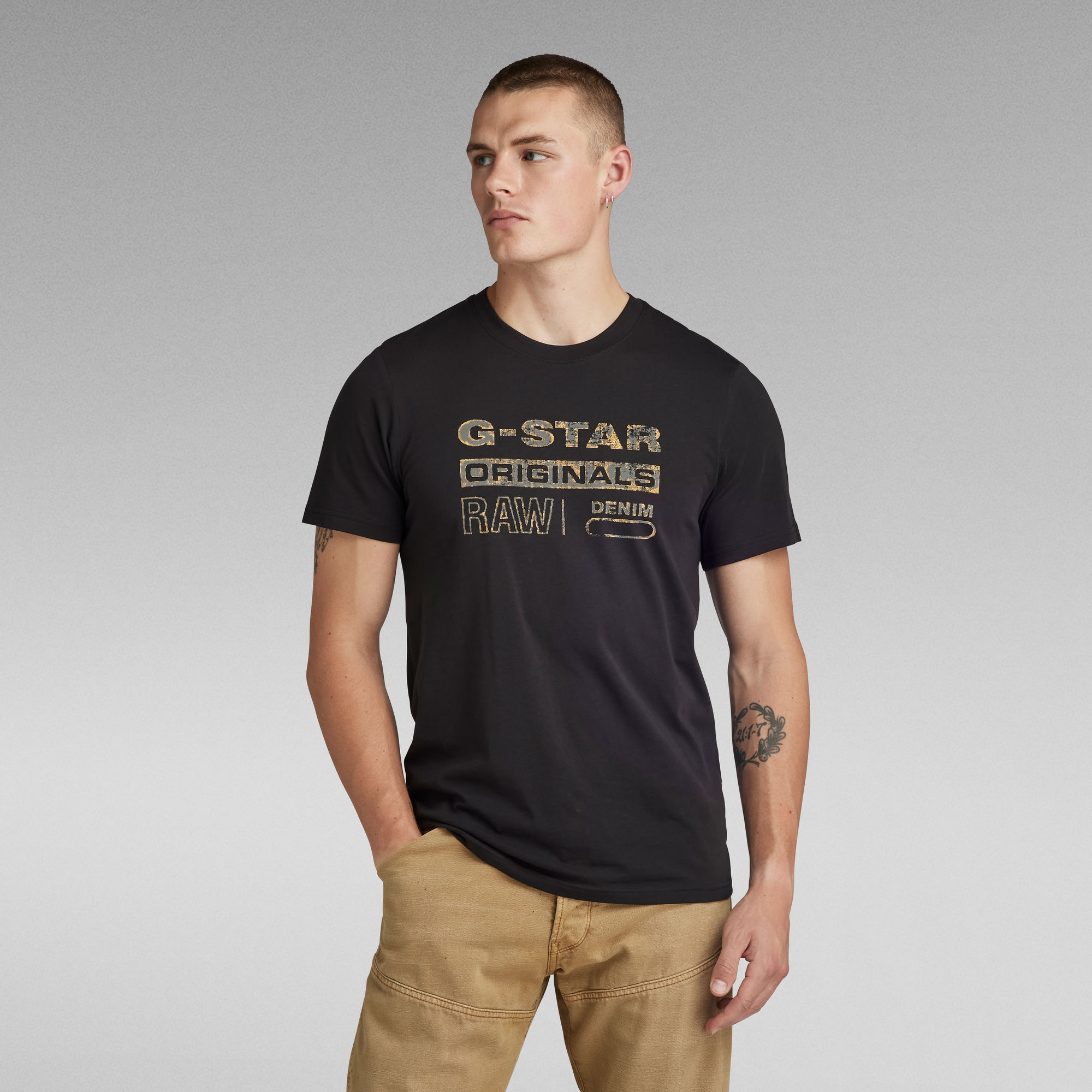 G-Star RAW Distressed Originals Slim T-Shirt Zwart Heren