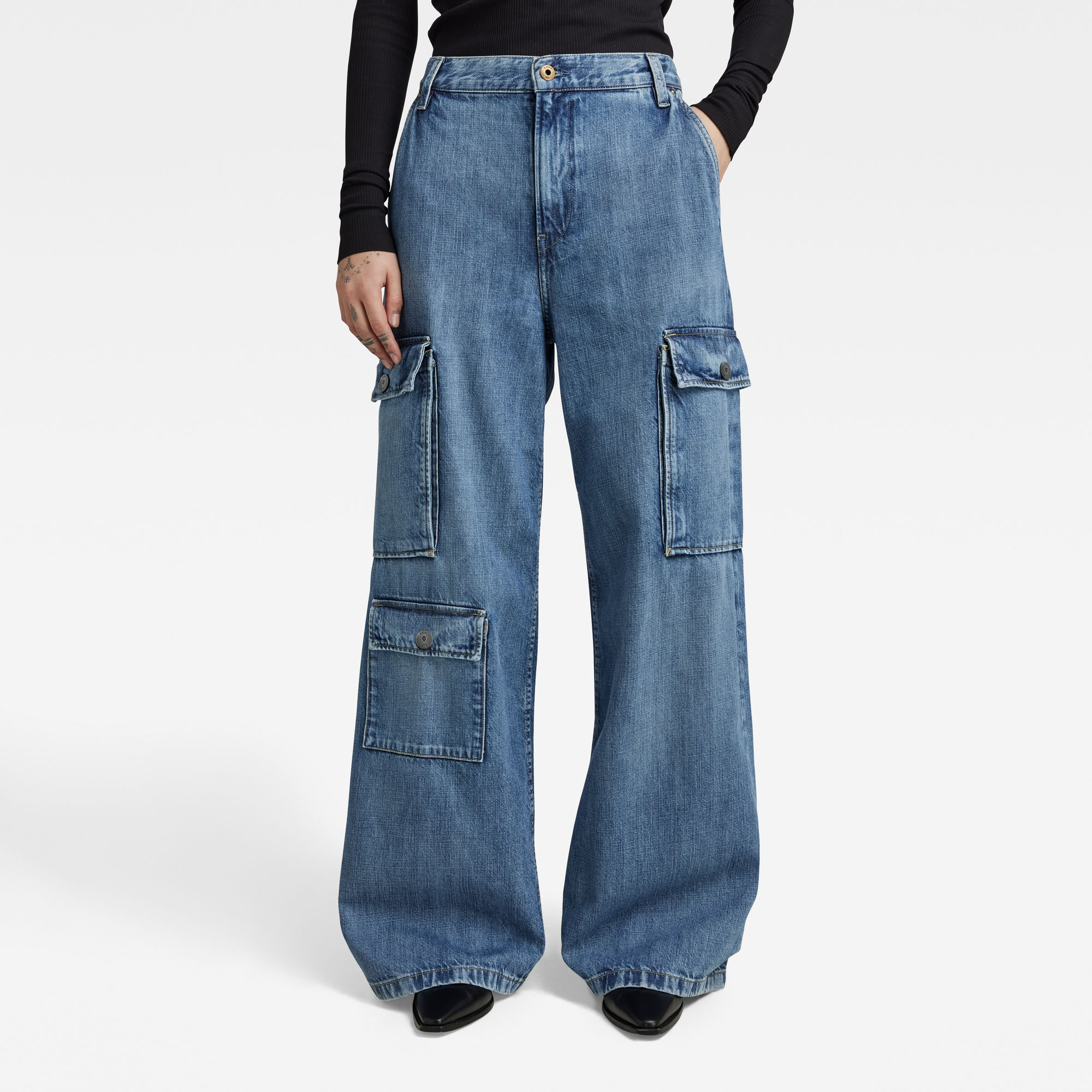 

Mega Cargo Denim Jeans - Medium blue - Women