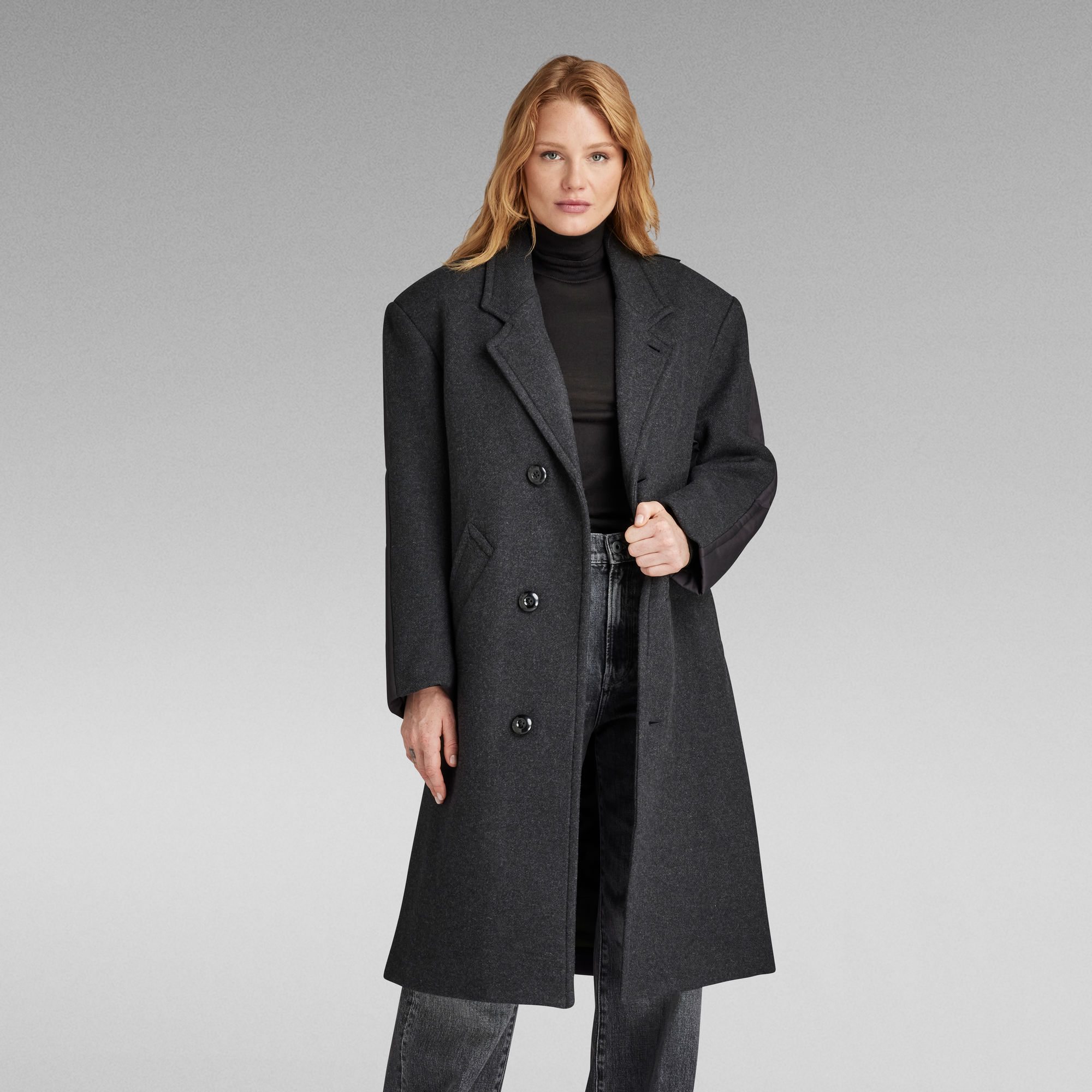 

Premium Long Oversized Wool Coat - Grey - Women