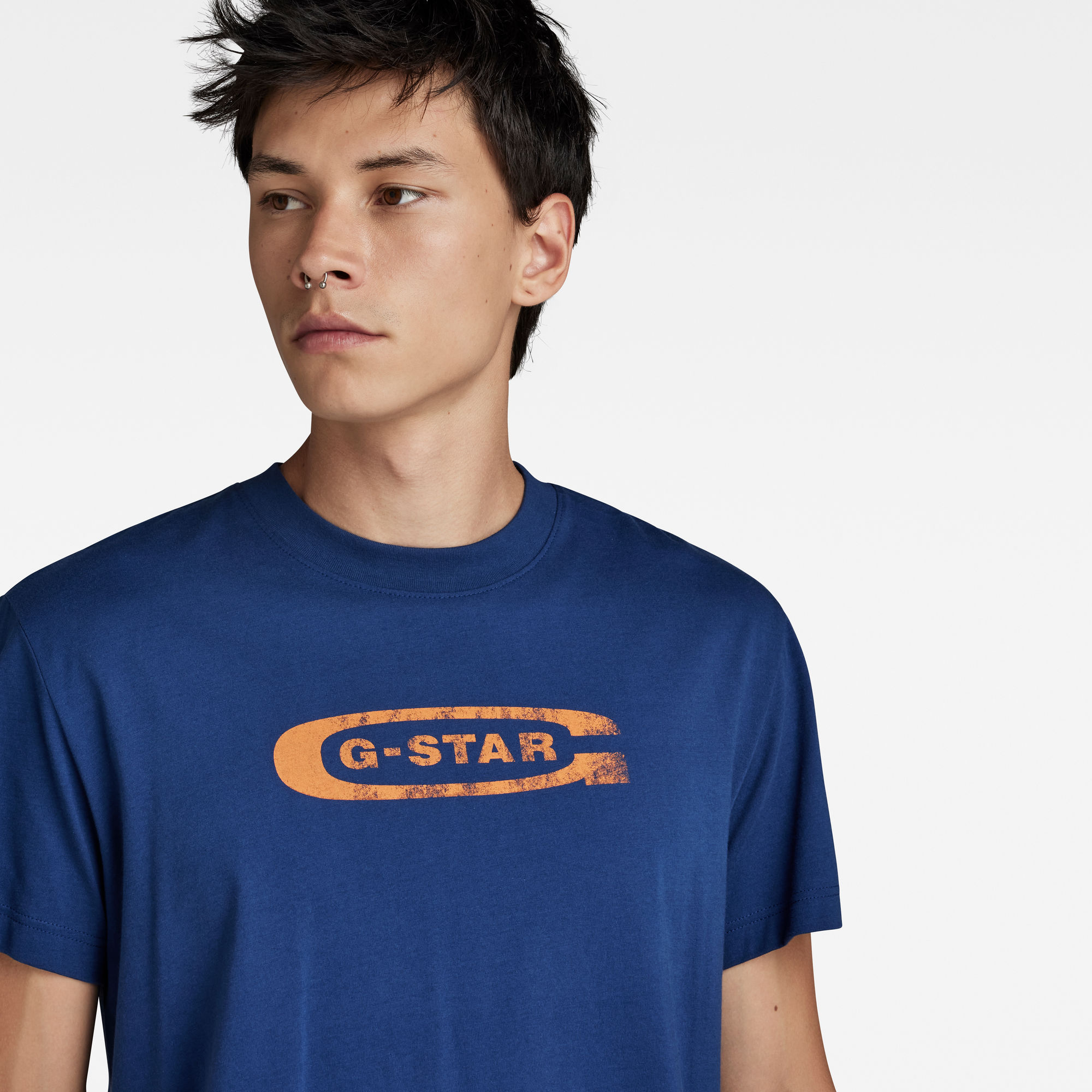 G-Star RAW Distressed Old School Logo T-Shirt Donkerblauw Heren