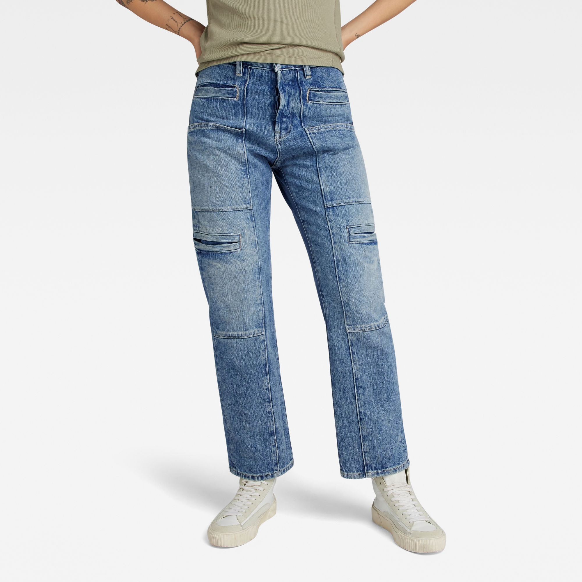 g-star raw women viktoria utility high straight jeans medium blue size 23-30