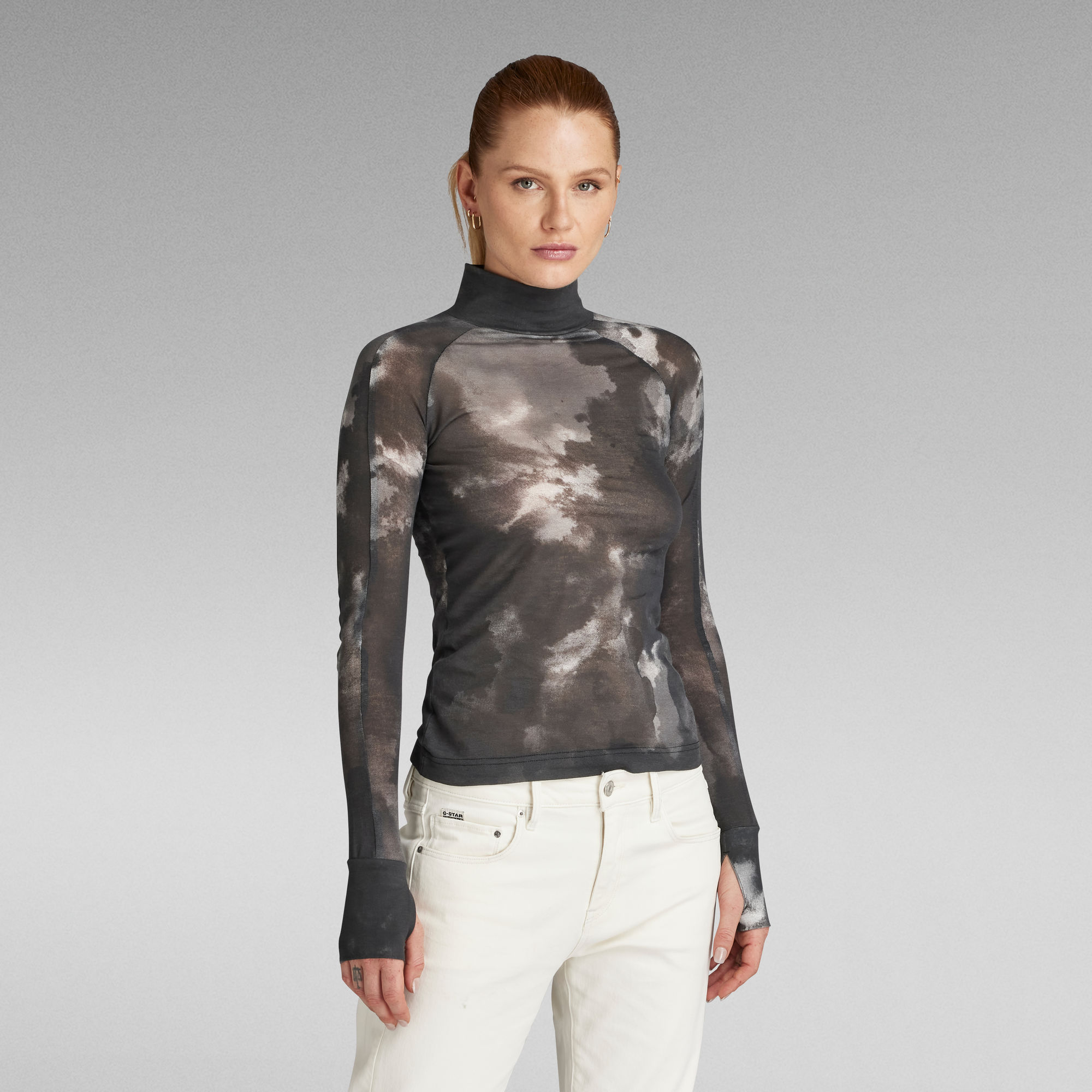 Blurry Camo Slim Mock Top - Mehrfarbig - Damen