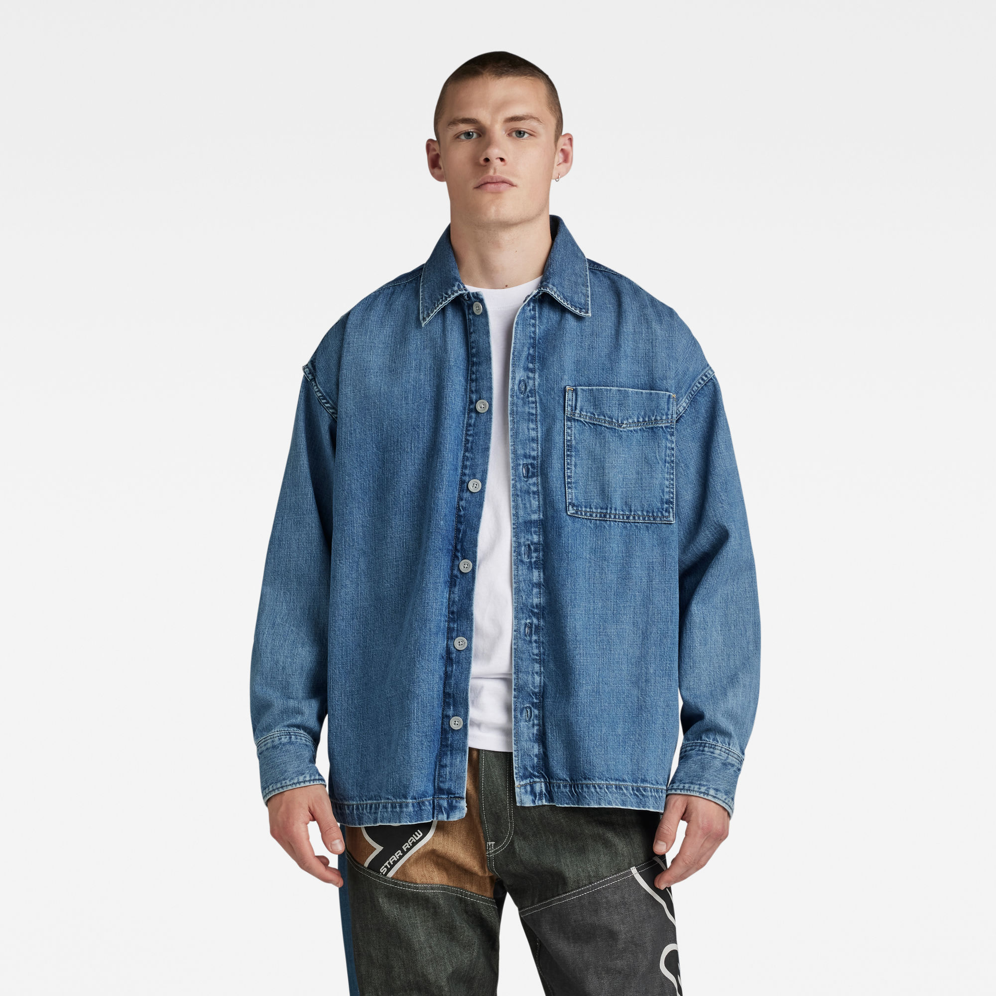 

Unisex Boxy Fit Oversized Overshirt - Midden blauw - Heren