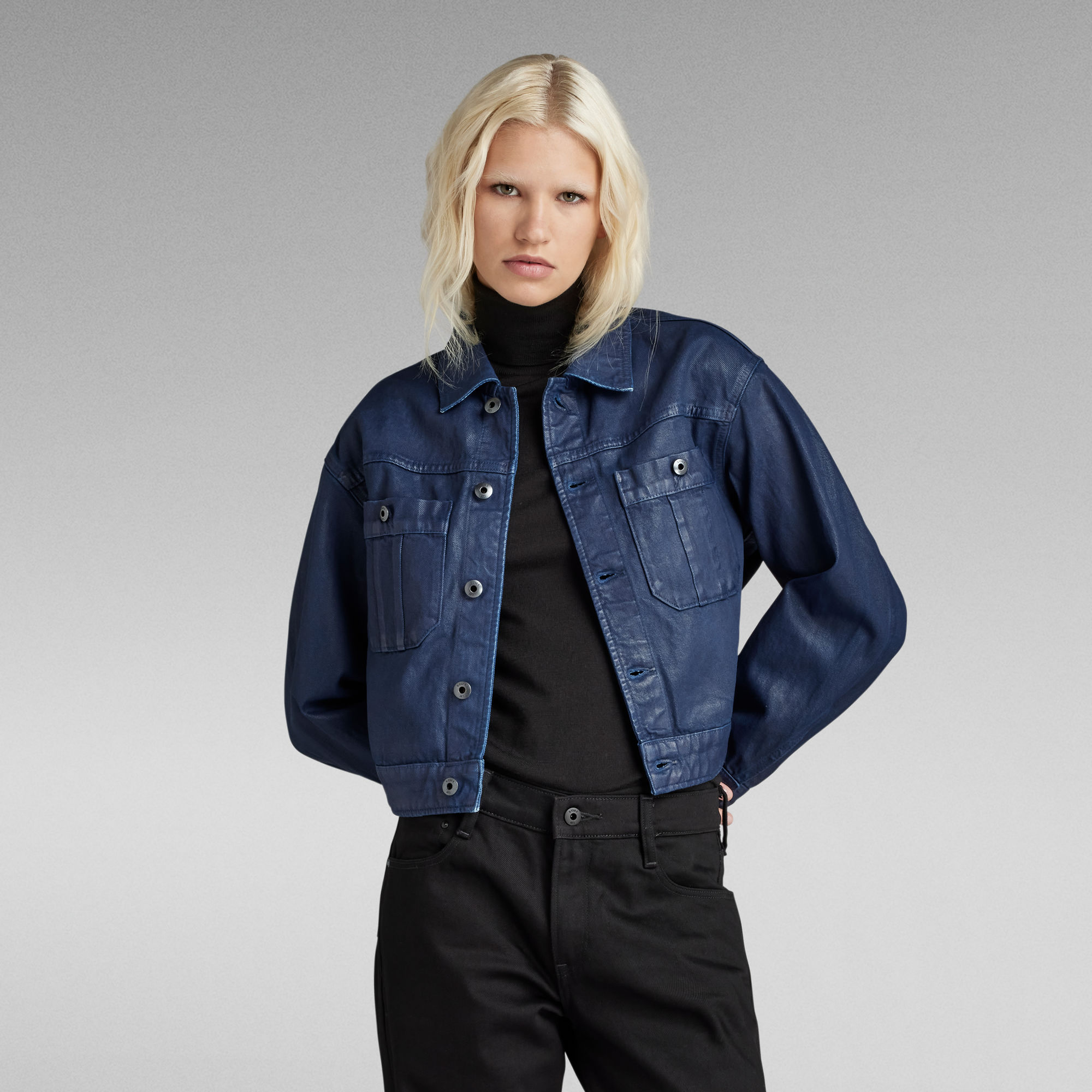 Cropped Utility Jacke - Dunkelblau - Damen