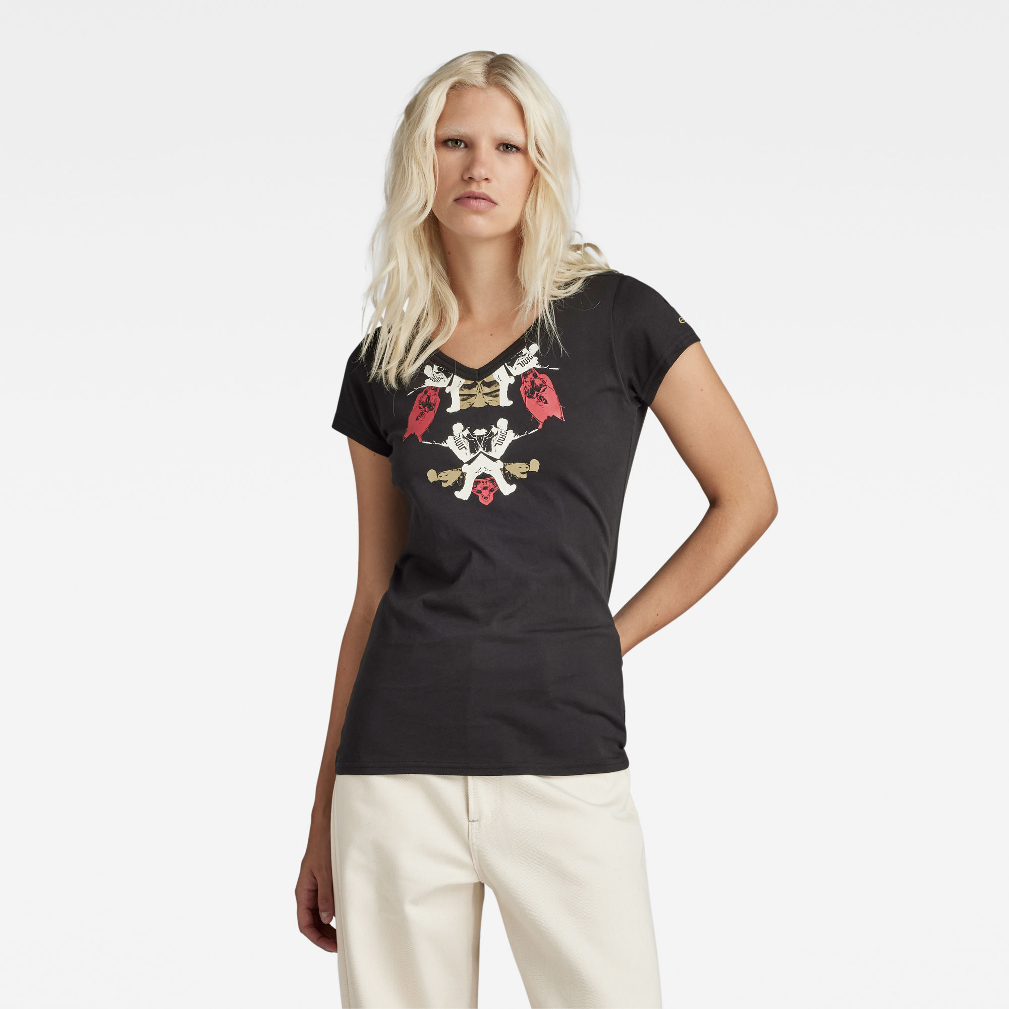 G-Star RAW Look Book Graphic Slim V-Hals Top Zwart Dames
