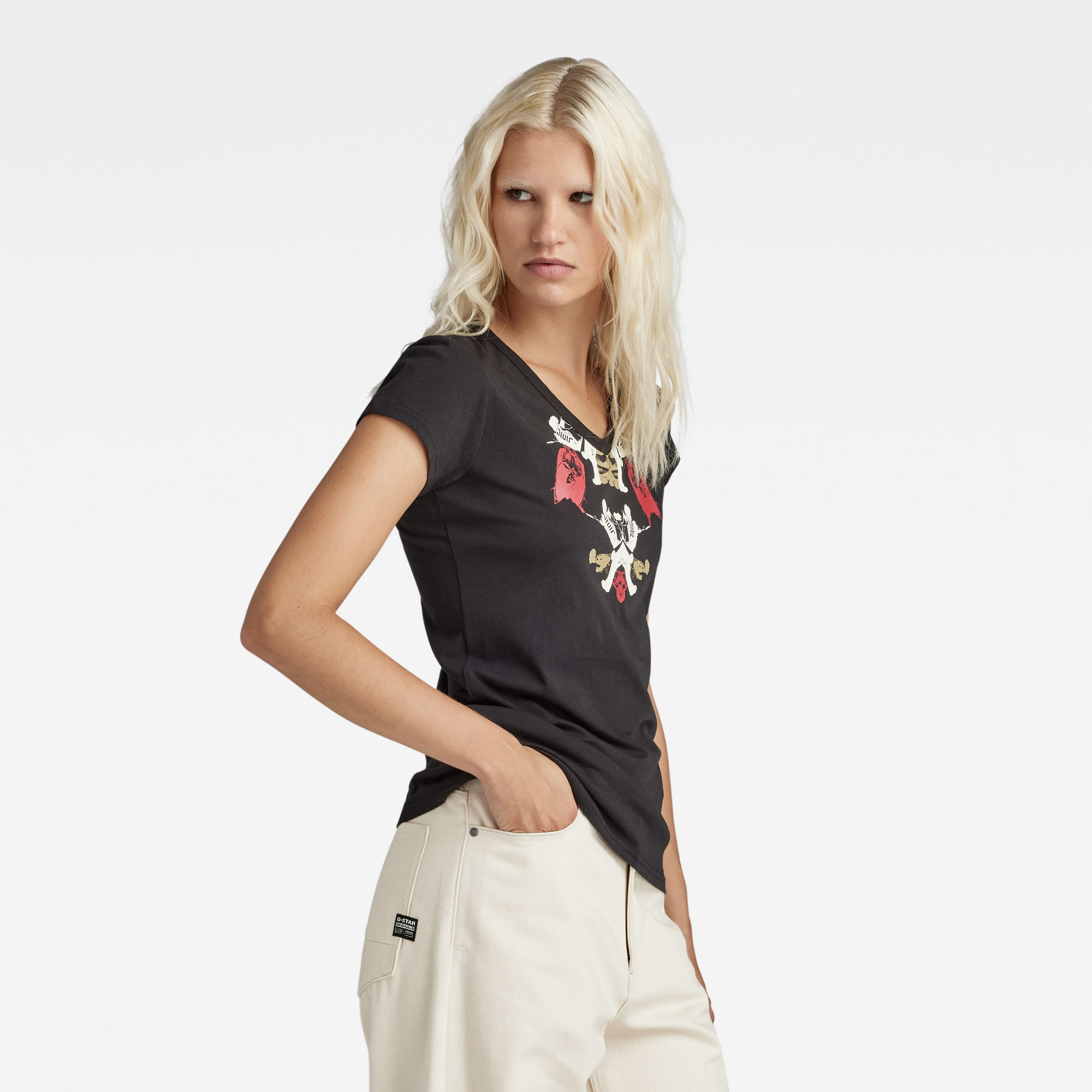 G-Star RAW Look Book Graphic Slim V-Hals Top Zwart Dames