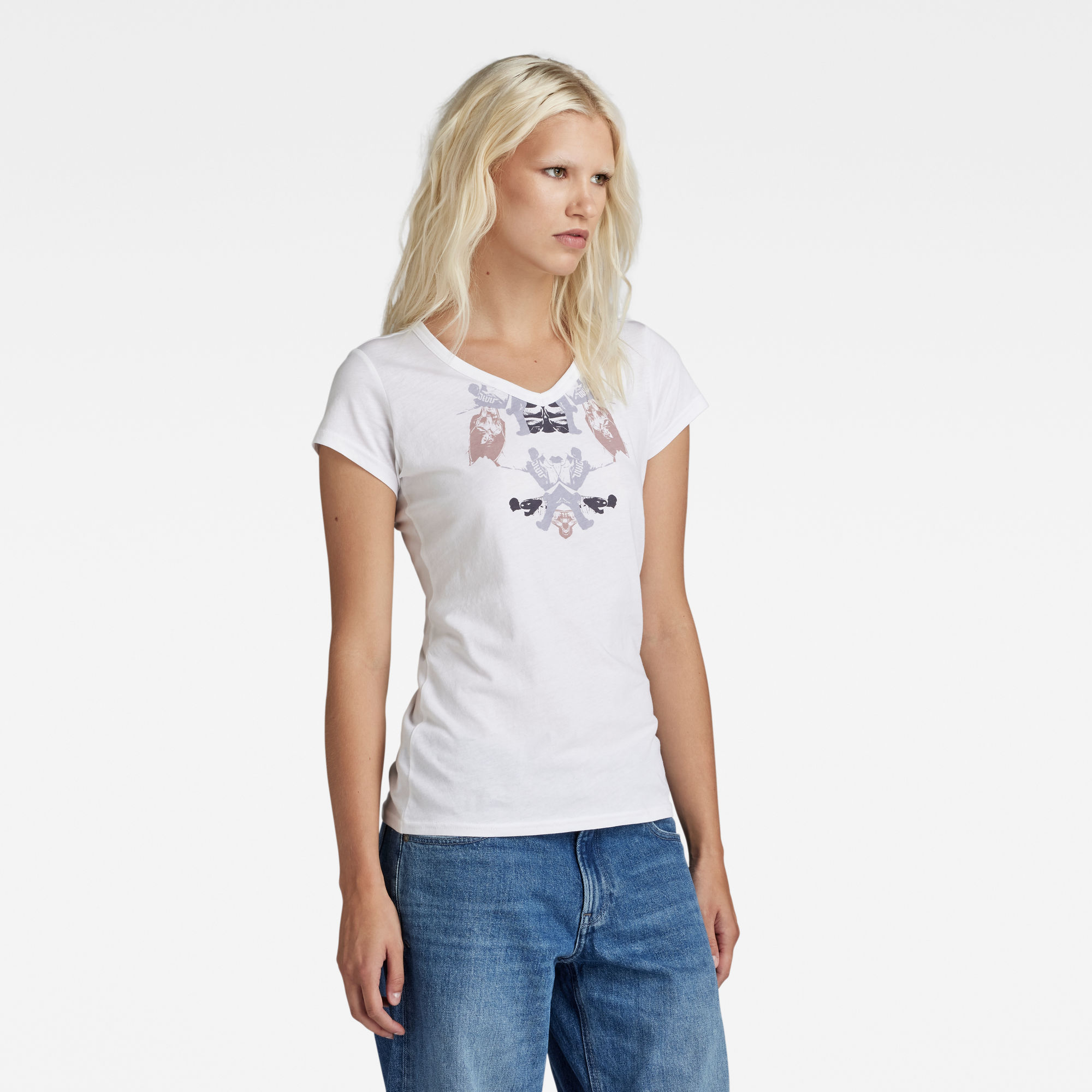 G-Star RAW Look Book Graphic Slim V-Hals Top Wit Dames
