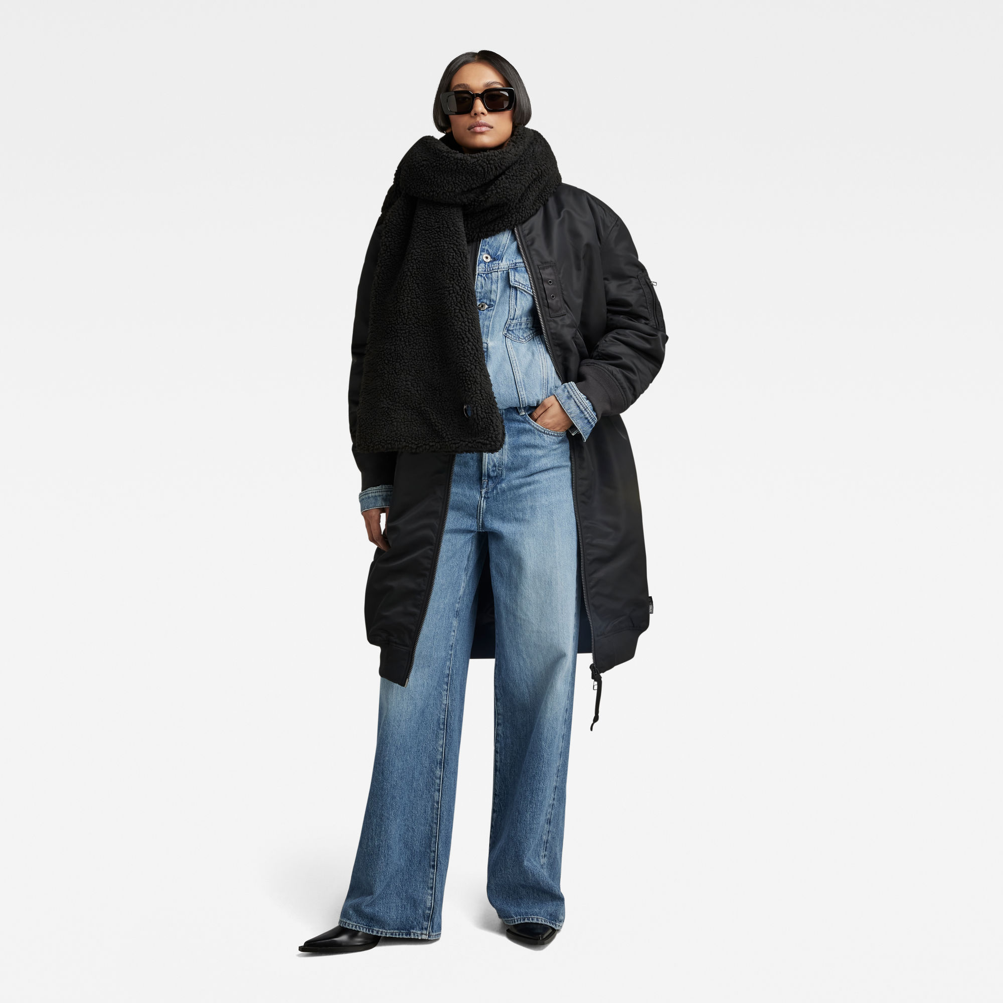 

Long Bomber Jacke - Schwarz - Damen