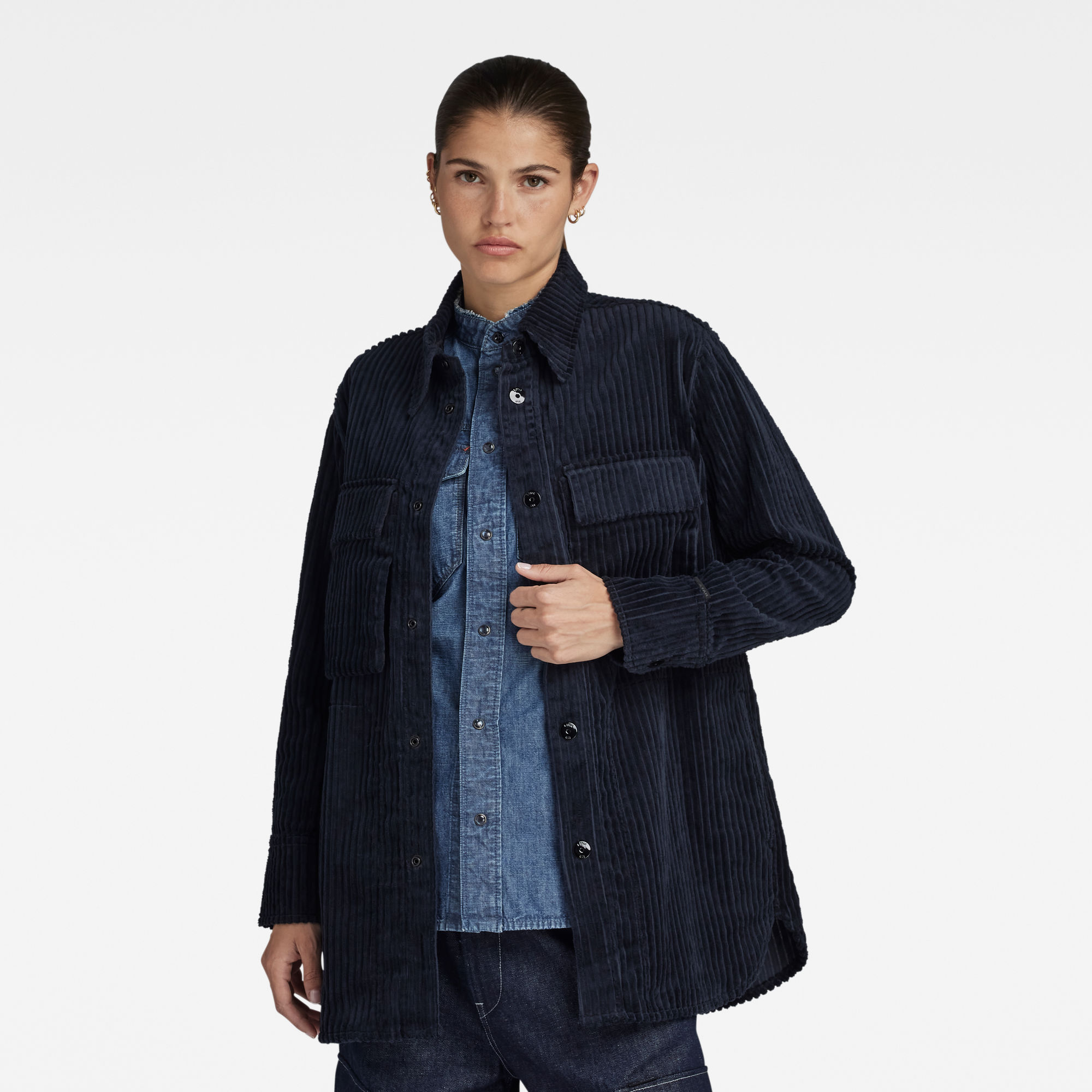 

Regular Boyfriend Overshirt - Donkerblauw - Dames