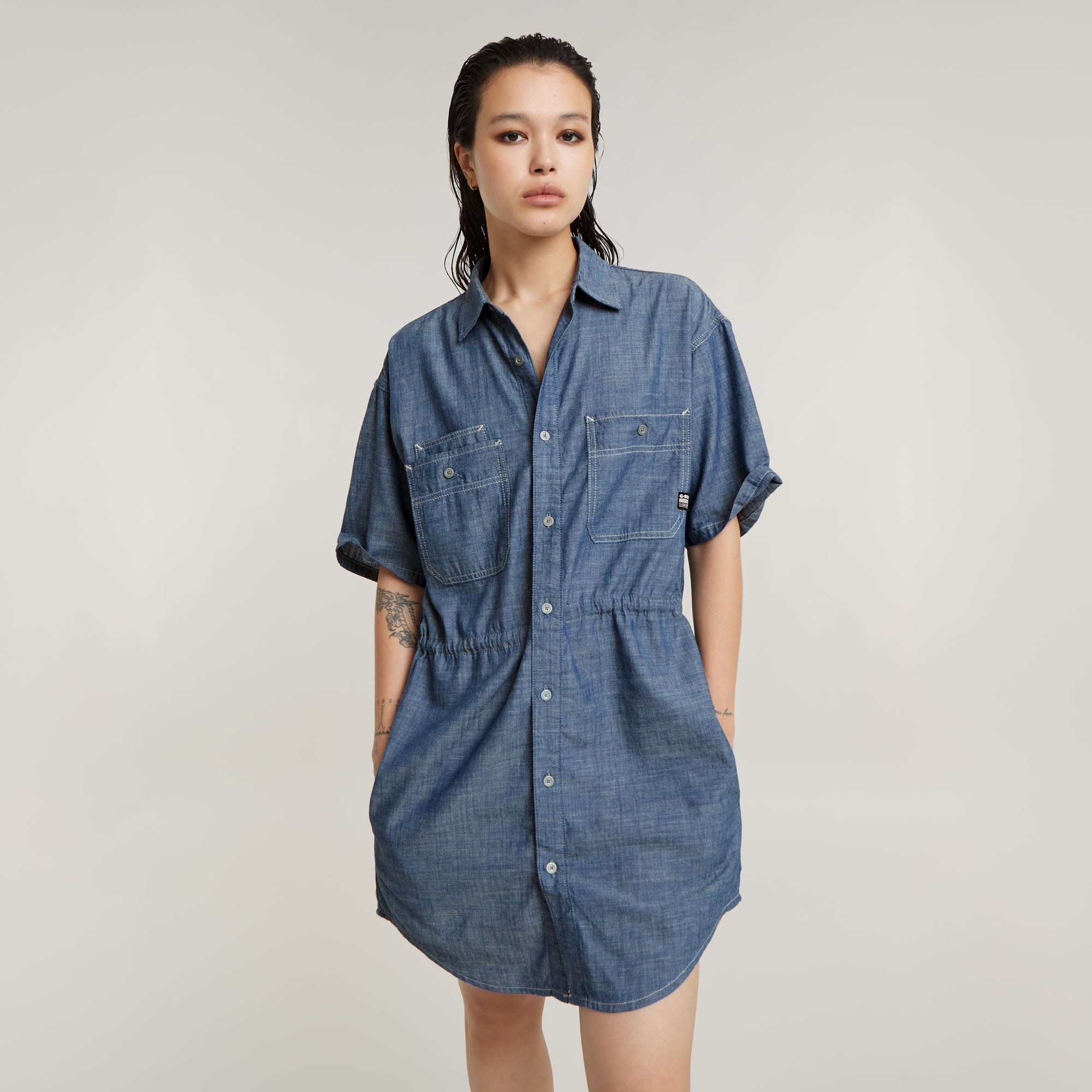 

Relaxed Drawcord Dress - Dark blue - Women