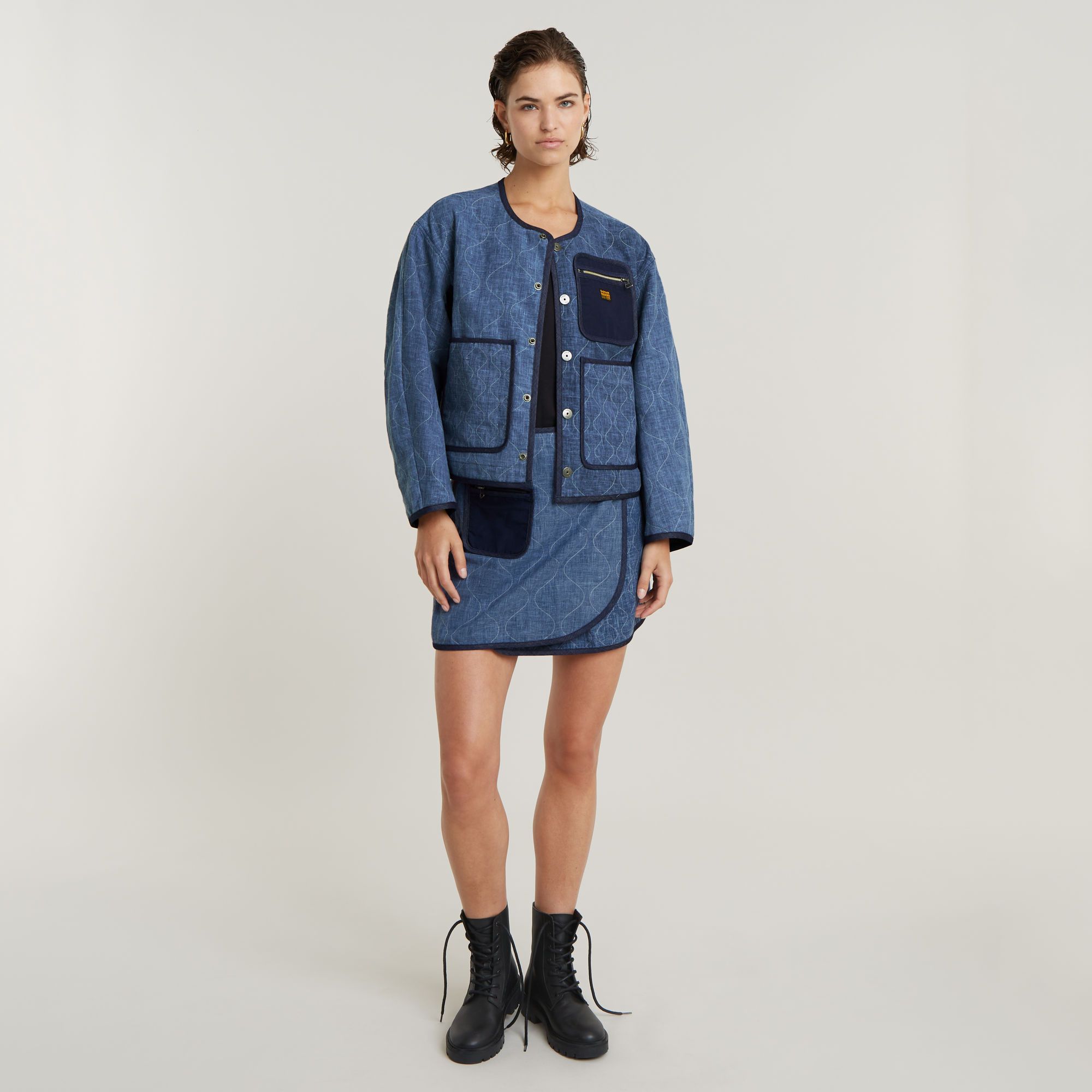 G-Star RAW GSRR Quilted Cocoon Jack Donkerblauw Dames