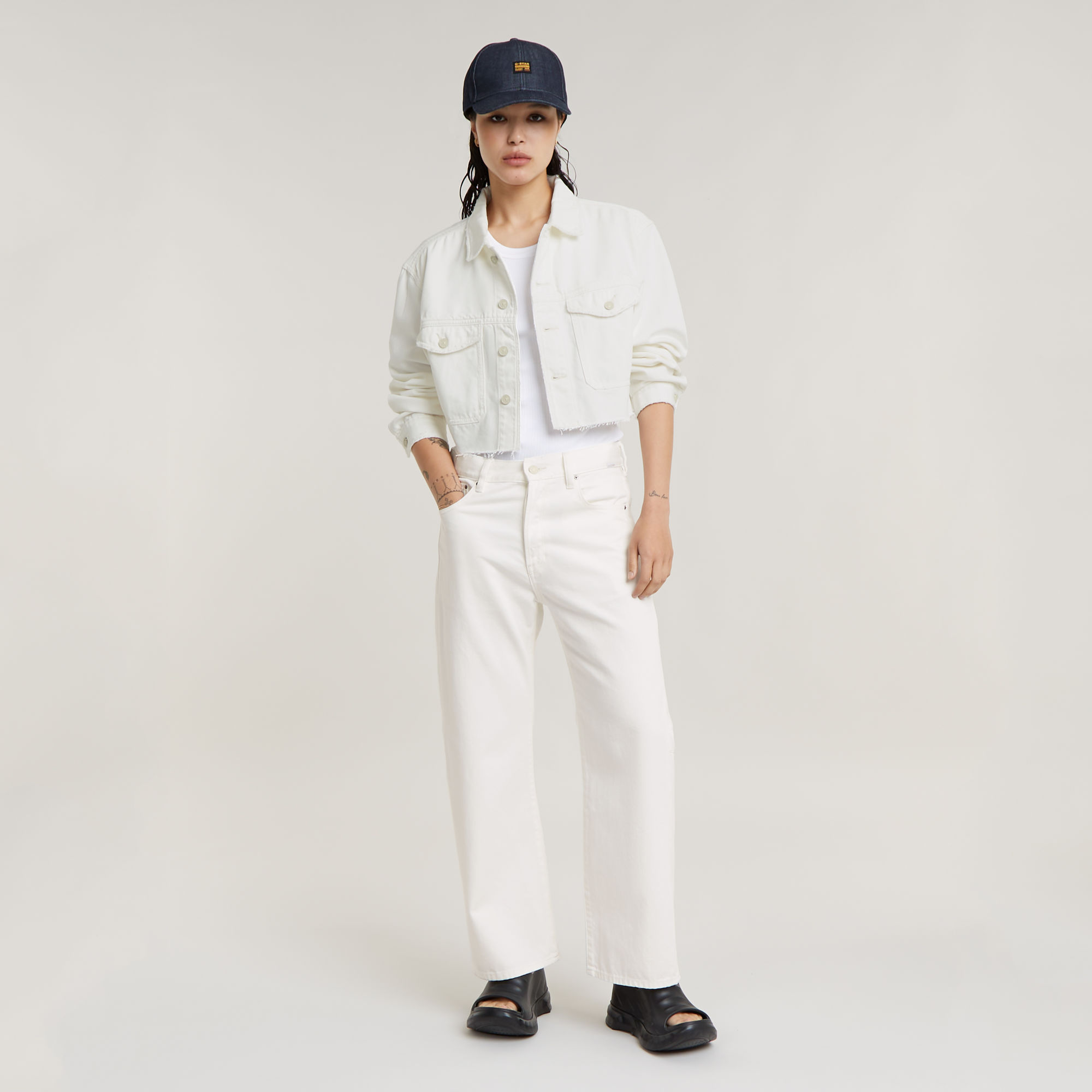 G-Star RAW Cropped Wander Jack Destroyed Beige Dames