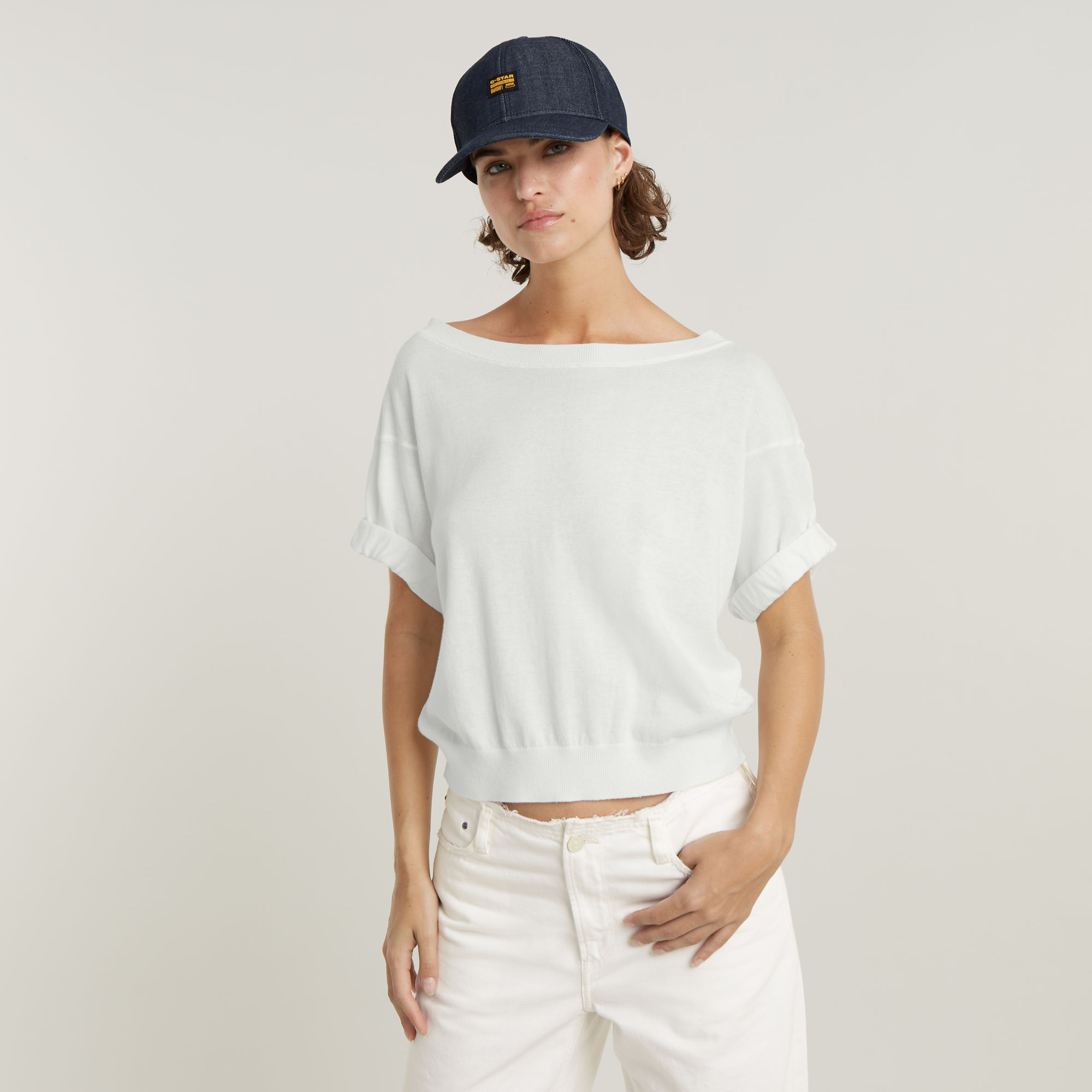 

Blousy Boat Neck Jumper Loose - White - Women