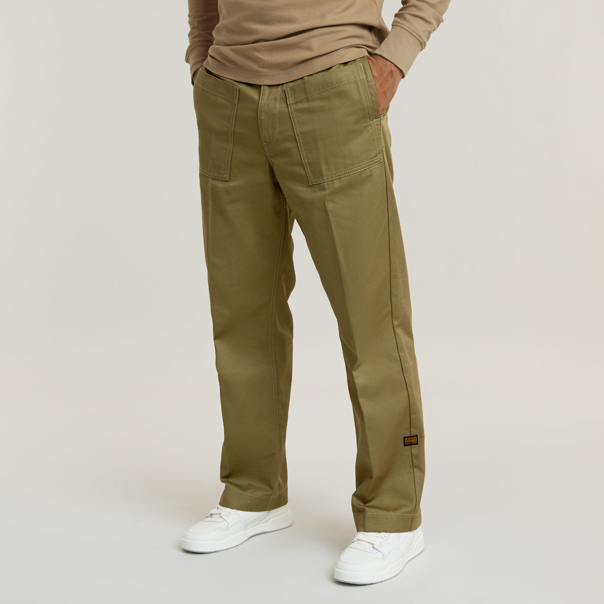 Regular Straight Pocket Chinohose - Grün - Herren