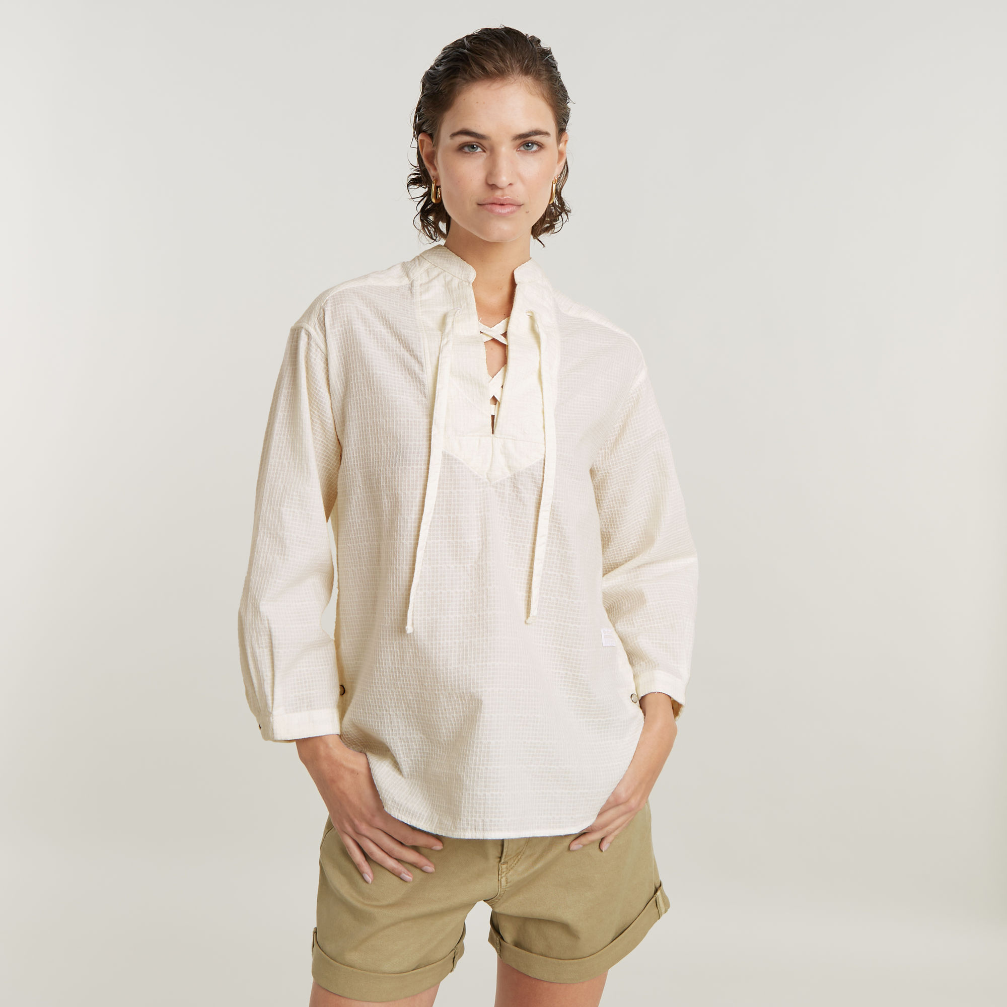 Scooped Hem Top - Weiß - Damen