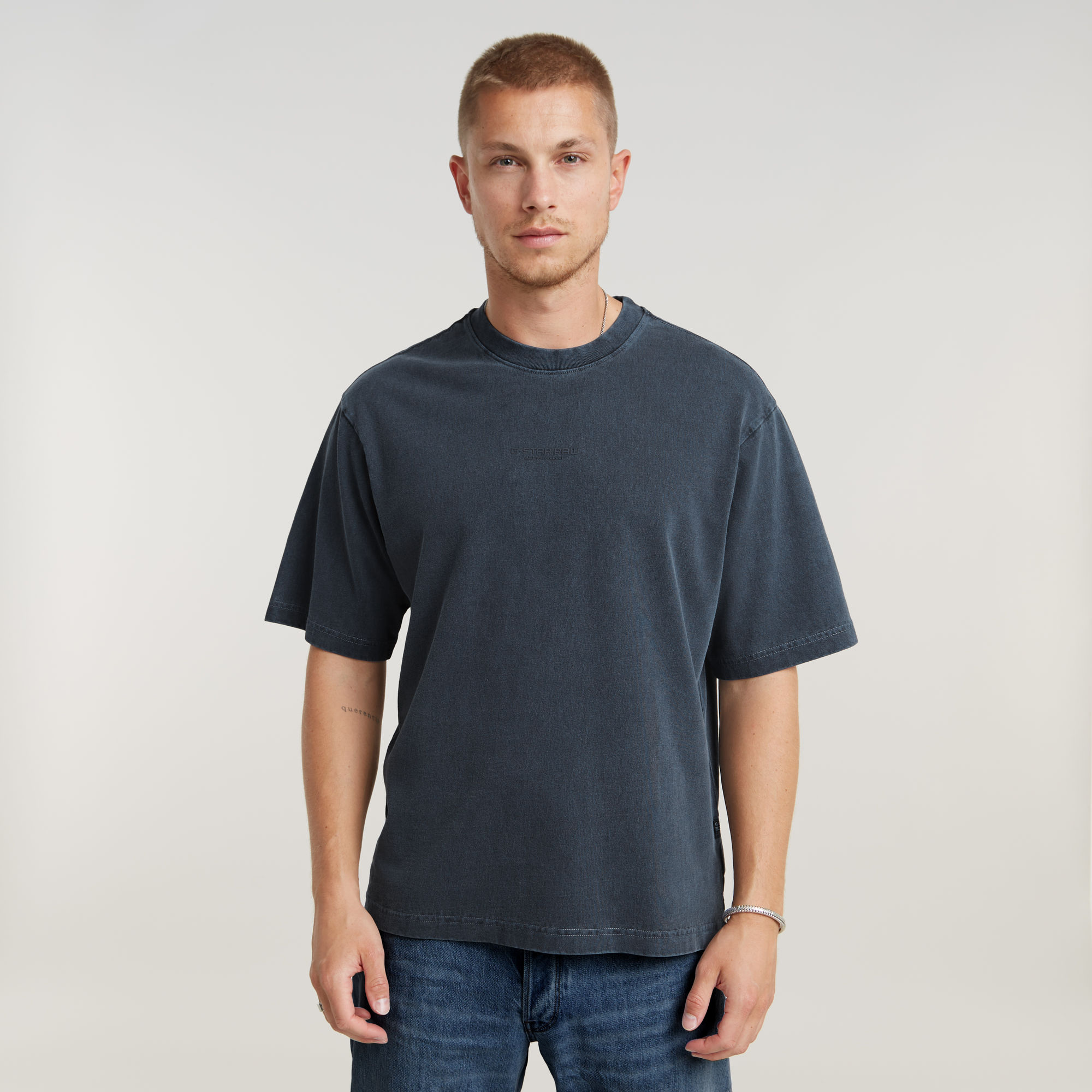 Overdyed Center Chest Boxy T-Shirt - Grau - Herren