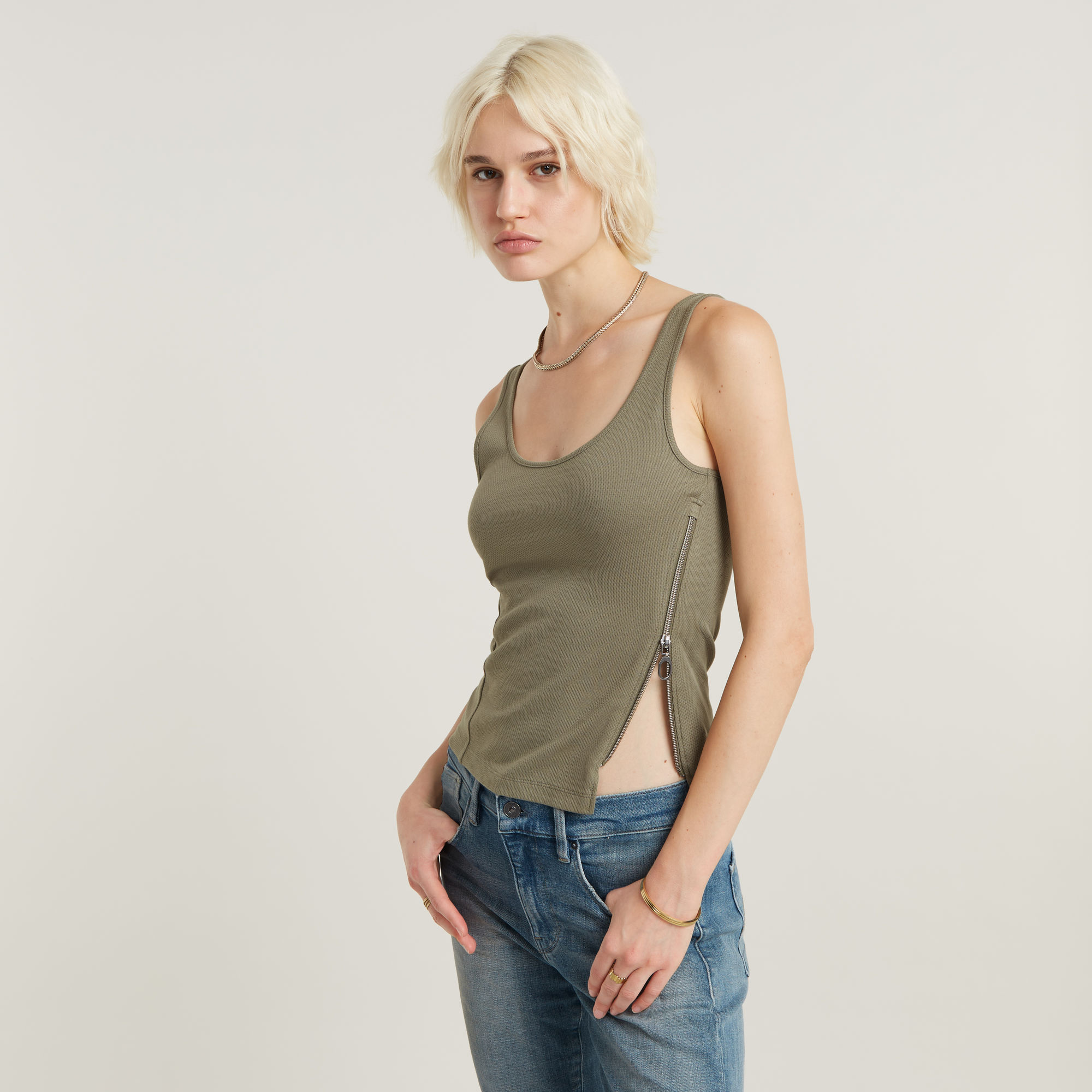 

Asymmetrical Zip Top - Green - Women